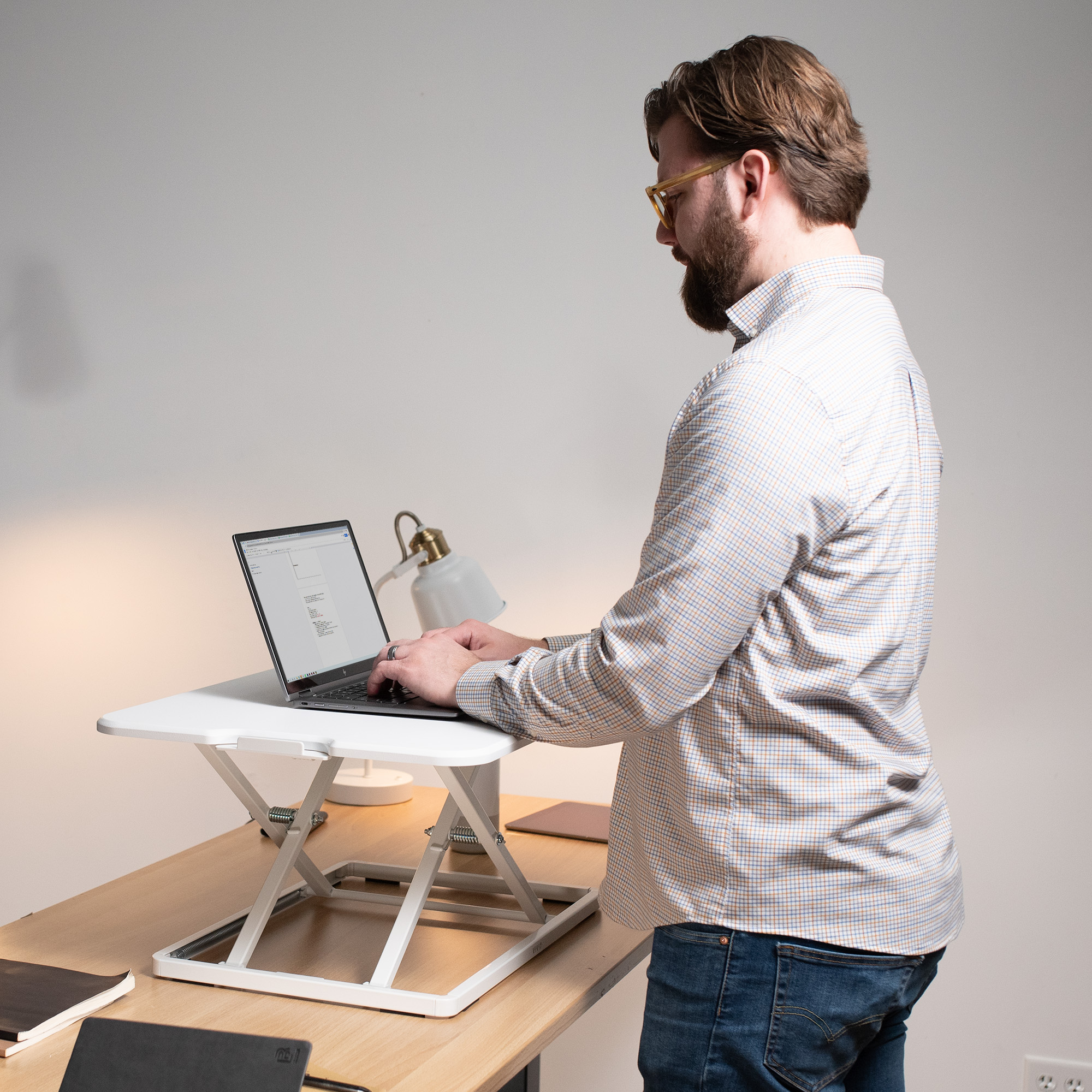 VIVO White Ultra Slim 26" Desktop Converter, Sit Stand Tabletop Monitor Riser Image 6