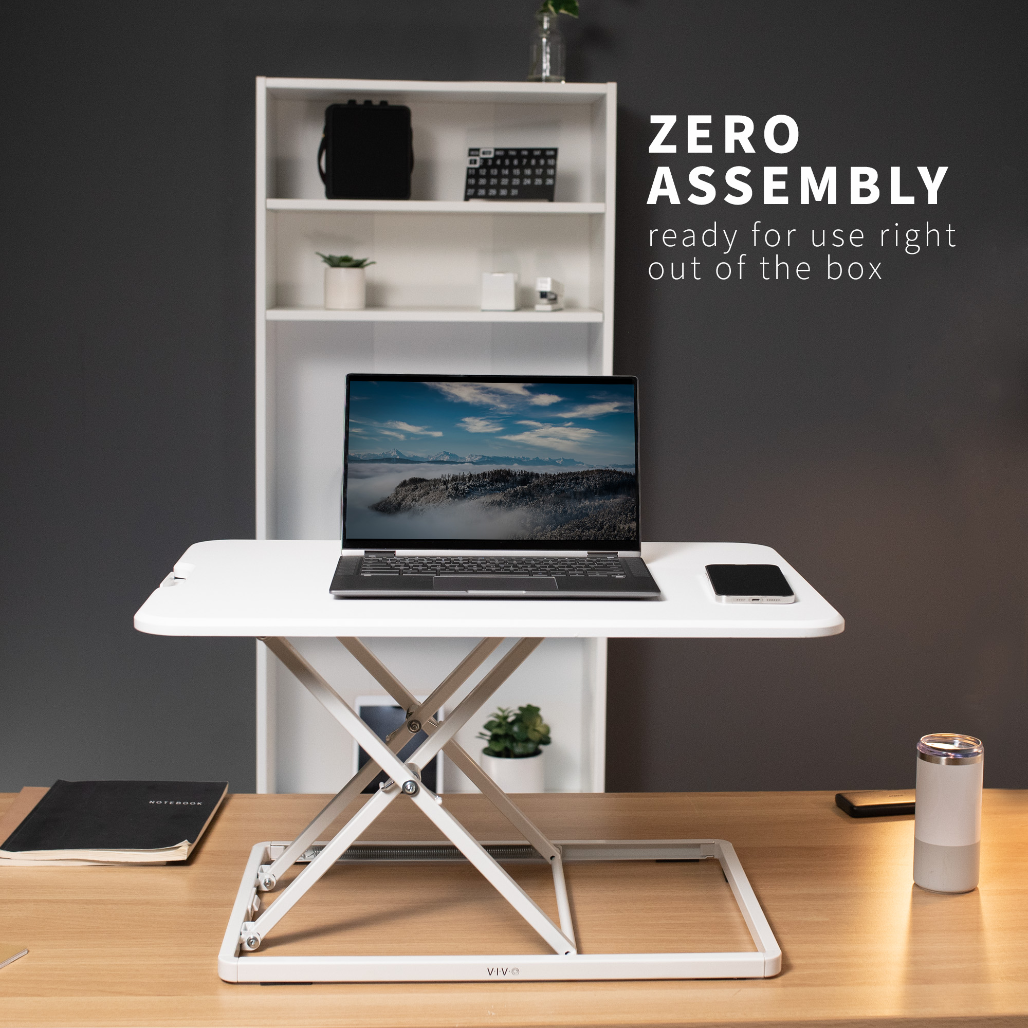 VIVO White Ultra Slim 26" Desktop Converter, Sit Stand Tabletop Monitor Riser Image 7