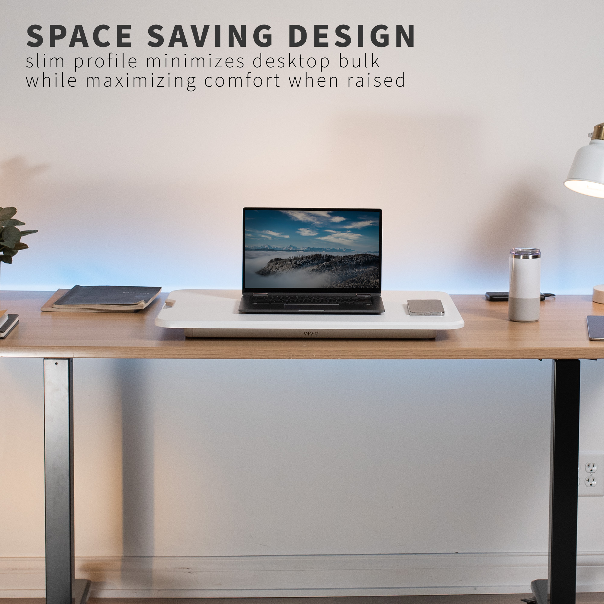 VIVO White Ultra Slim 26" Desktop Converter, Sit Stand Tabletop Monitor Riser Image 8