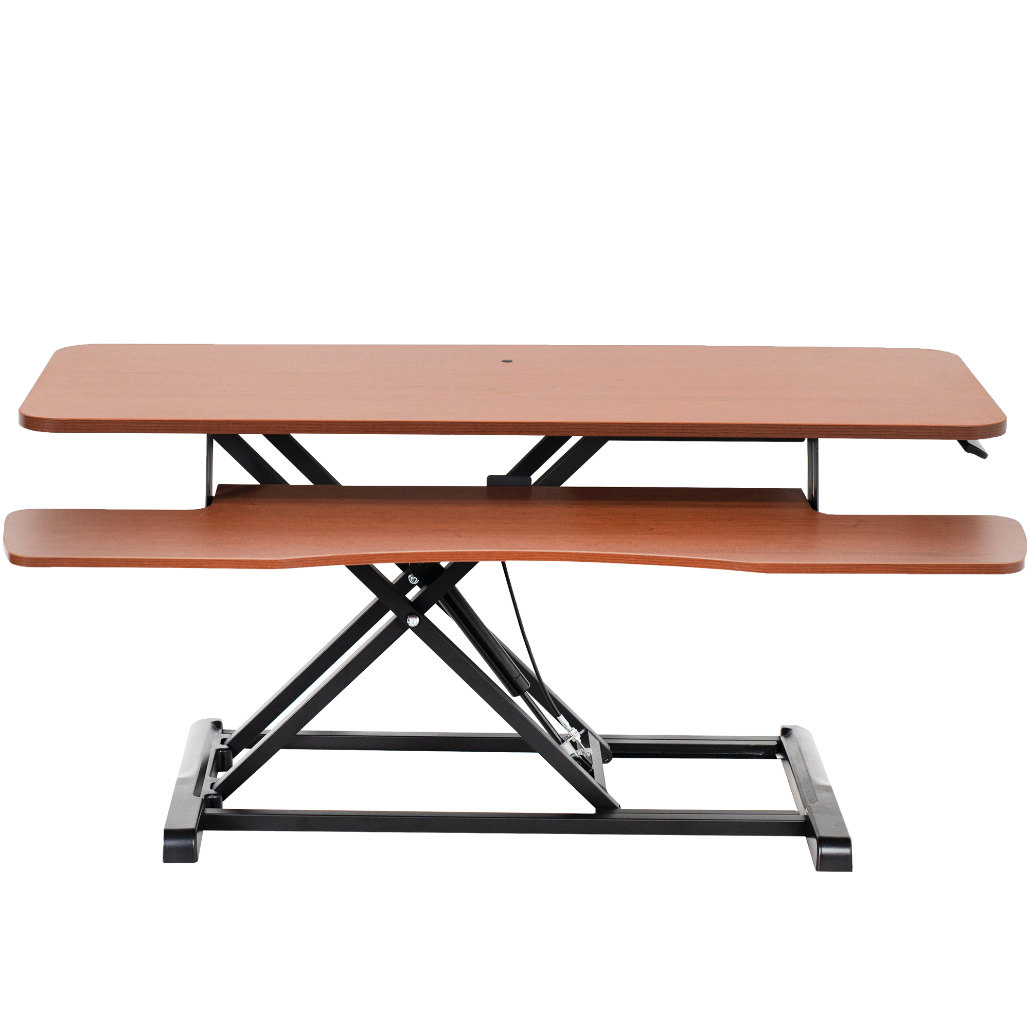 VIVO Adjustable 42" Standing Desk Monitor Riser, Dark Walnut Top, Black Frame Image 1