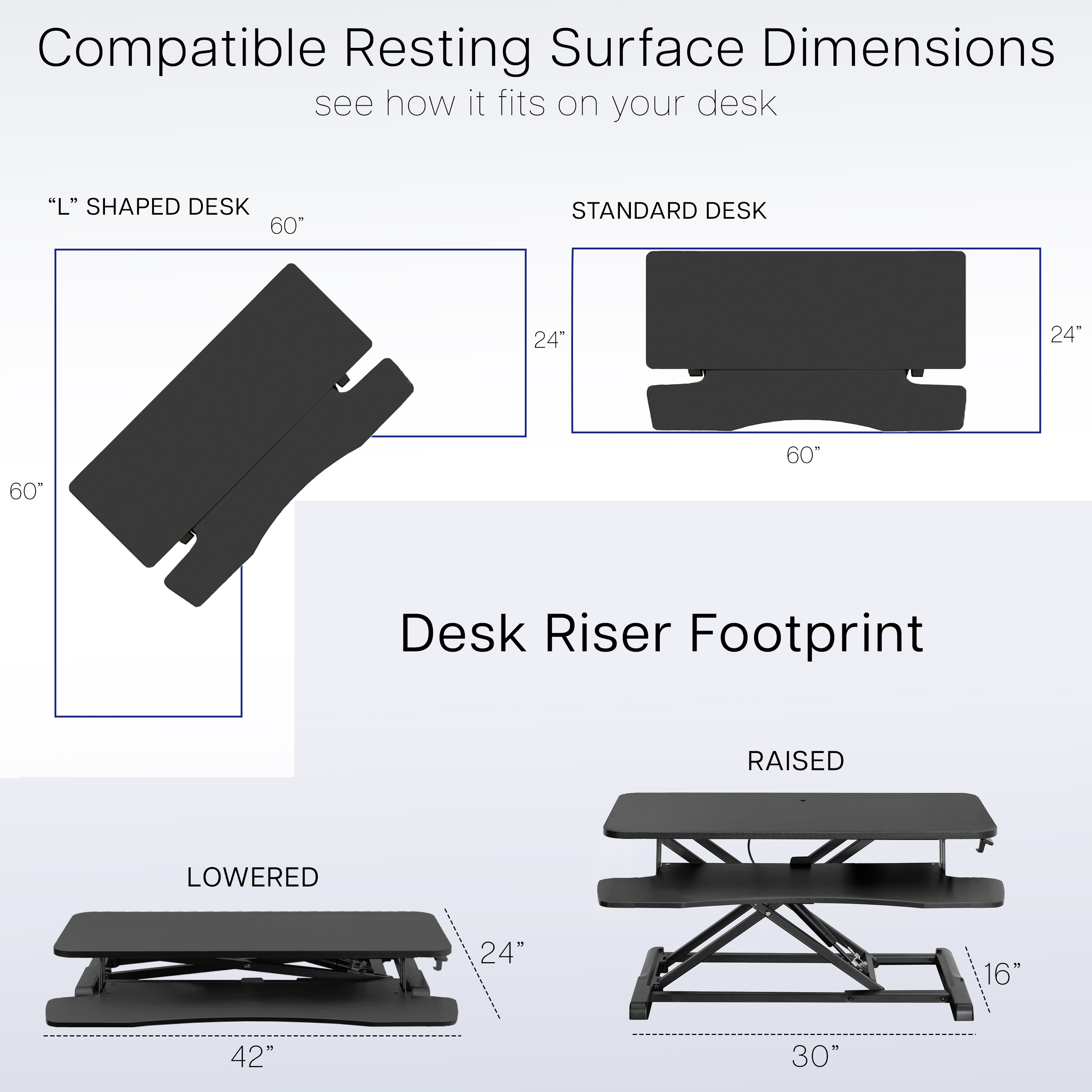VIVO Adjustable 42" Standing Desk Monitor Riser, Dark Walnut Top, Black Frame Image 6