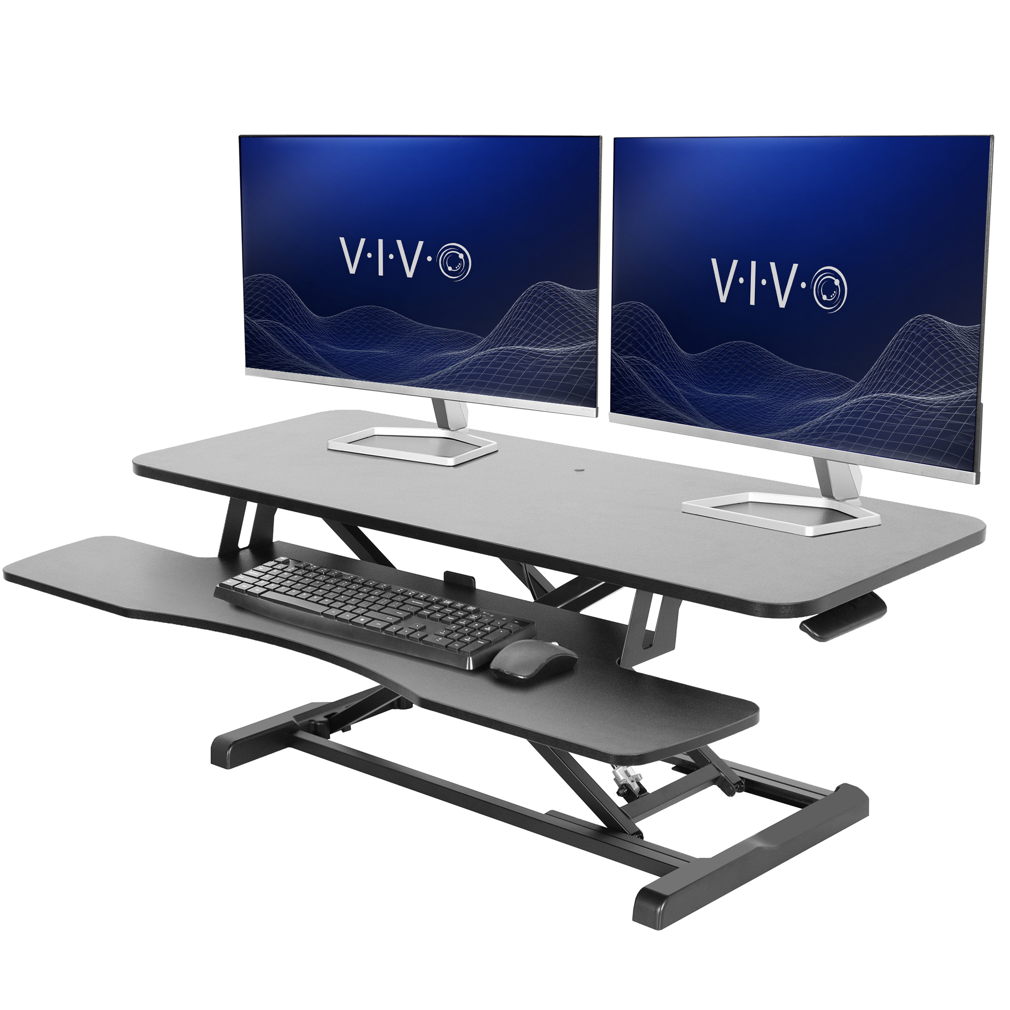 VIVO Black Height Adjustable 42" Standing Desk Monitor Riser, Sit Stand Tabletop Image 1