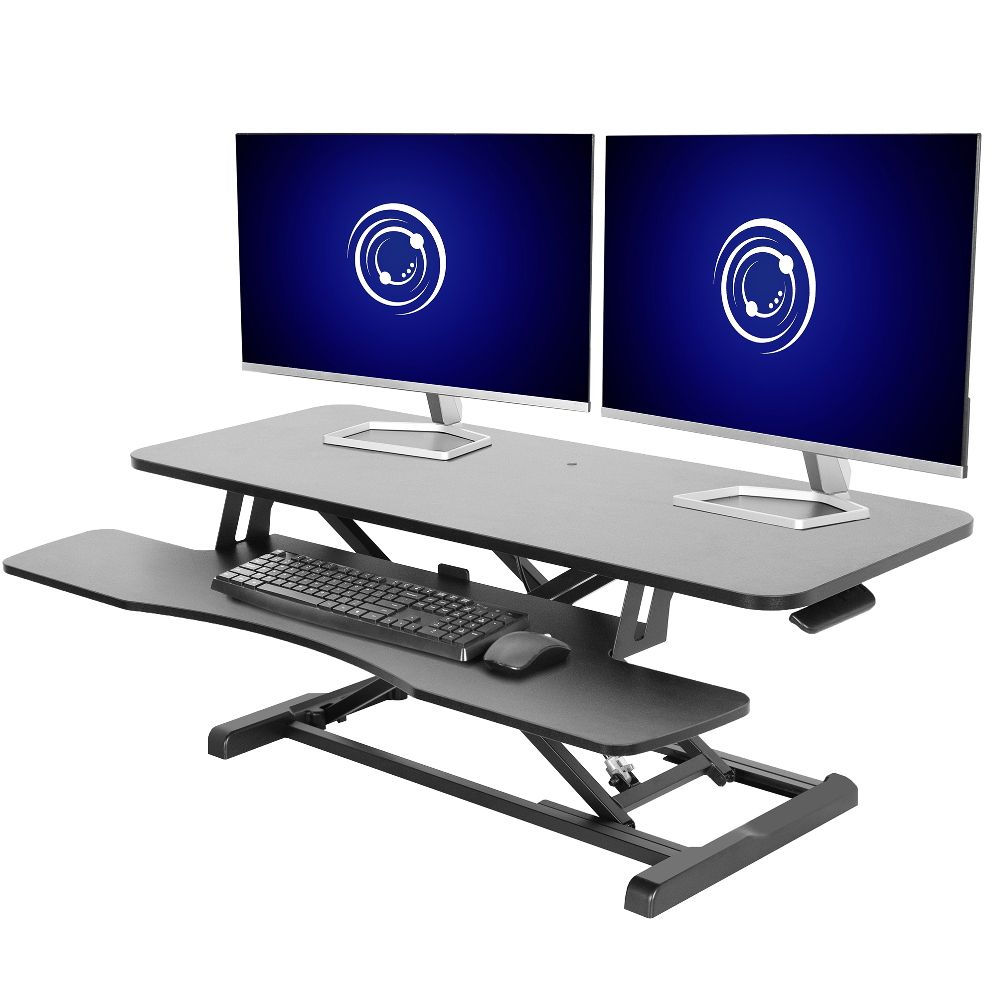 VIVO Black Height Adjustable 42" Standing Desk Monitor Riser, Sit Stand Tabletop Image 1
