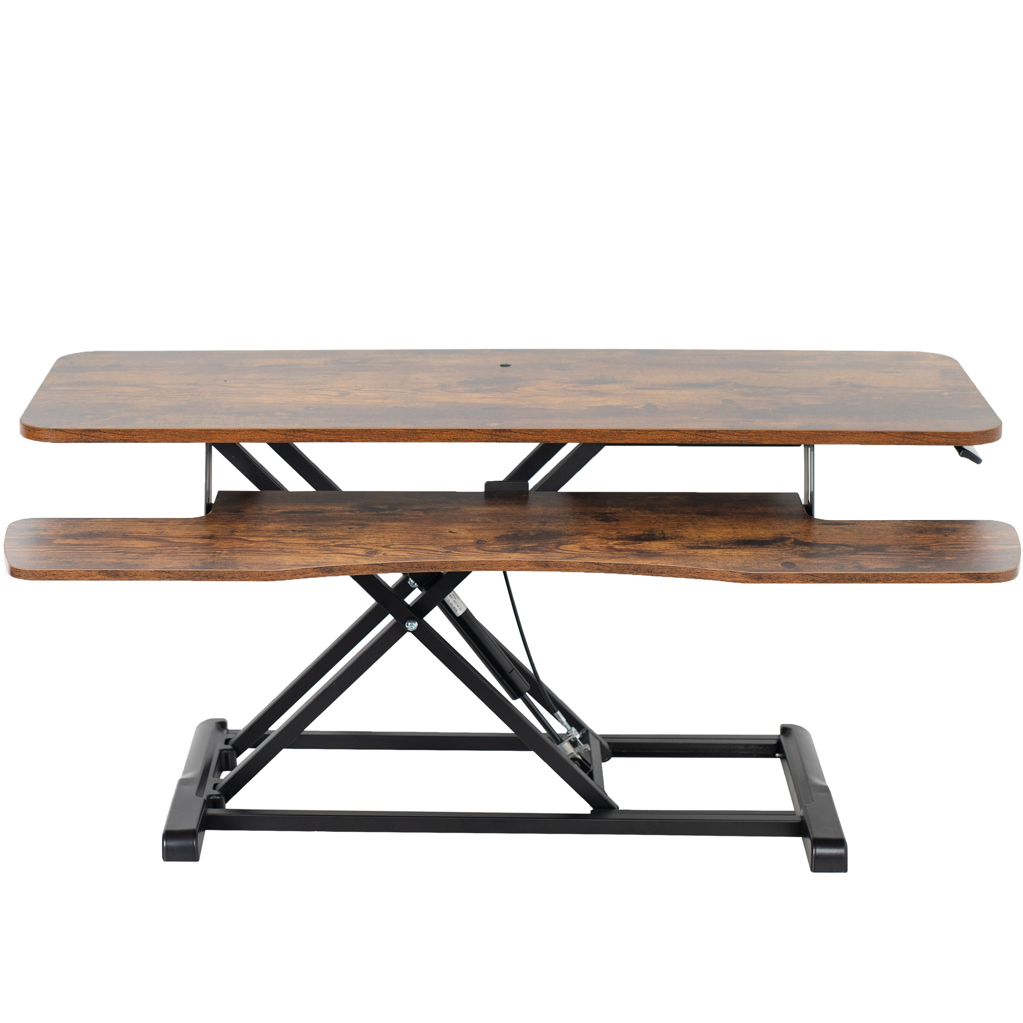 VIVO Adjustable 42" Standing Desk Monitor Riser, Vintage Brown Top, Black Frame Image 1