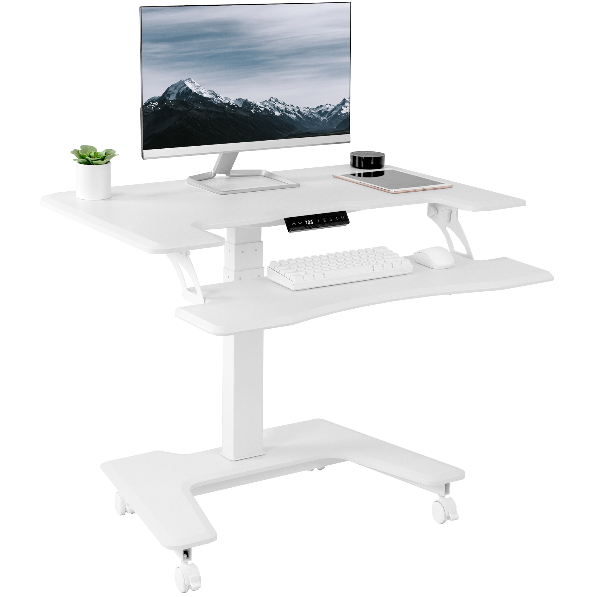 VIVO White 36" Electric Mobile Height Adjustable Two Platform Standing Desk Image 1
