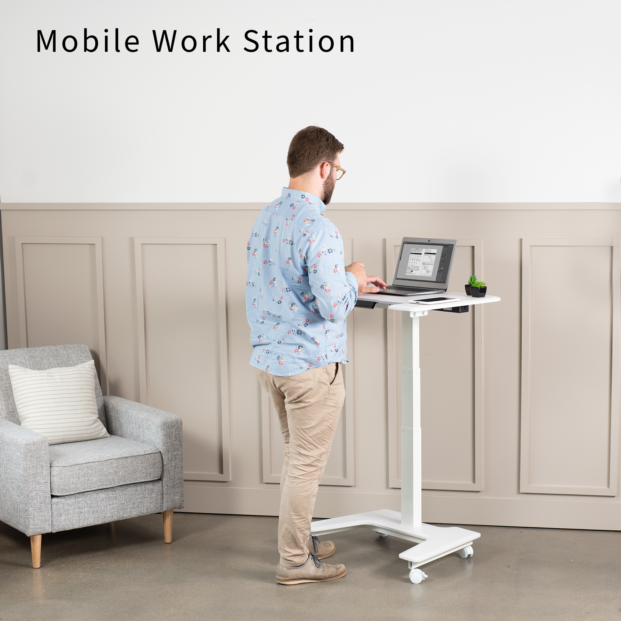 VIVO White 36" Electric Mobile Height Adjustable Two Platform Standing Desk Image 4
