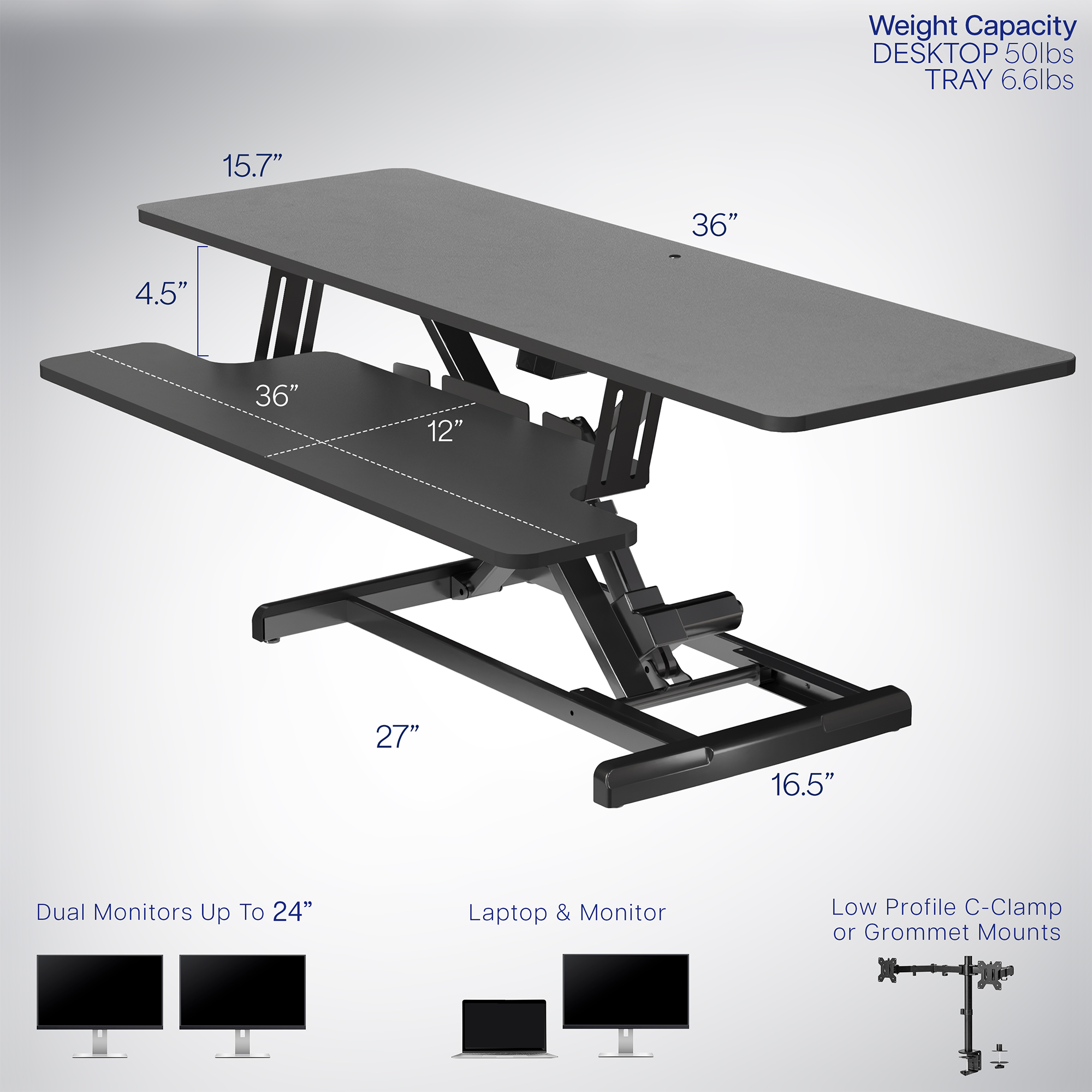 VIVO Black Electric 36" Standing Desk Monitor Riser, Dual Arm Sit Stand Tabletop Image 3