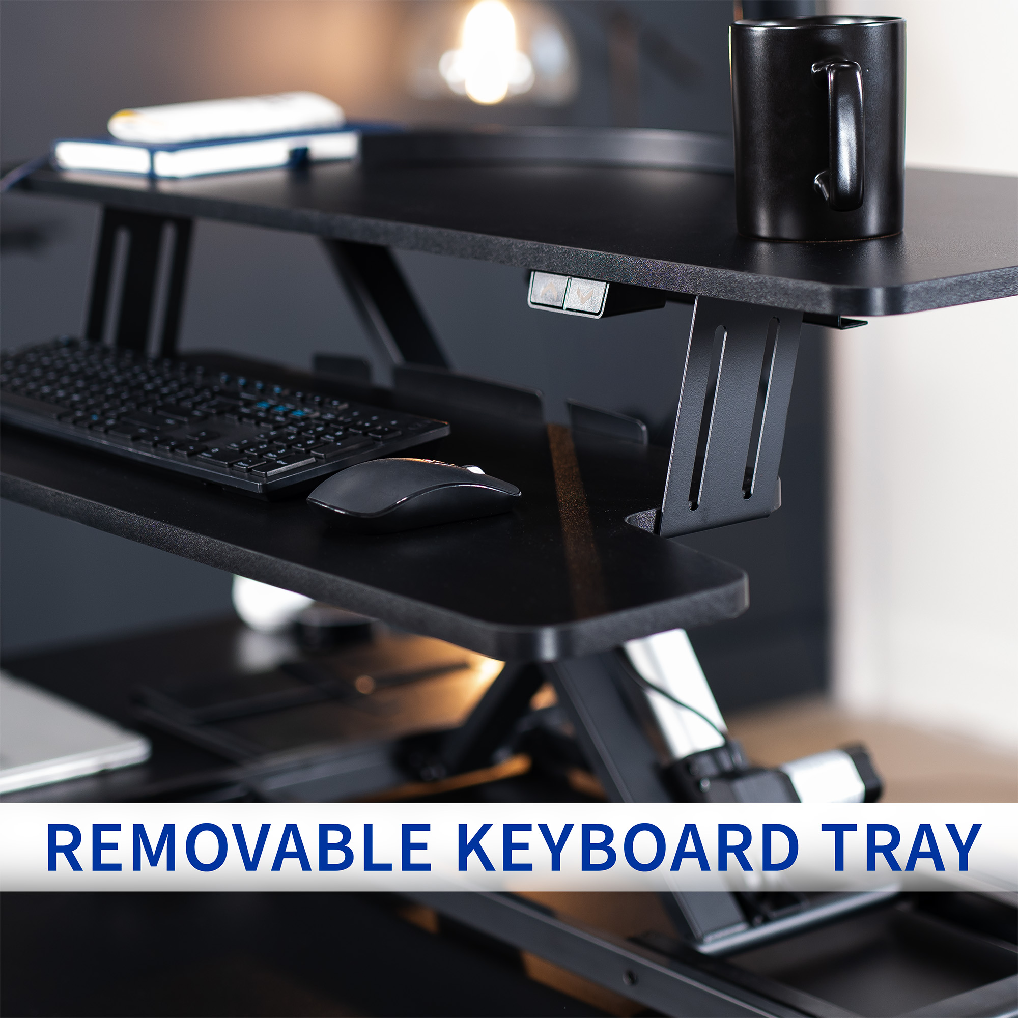 VIVO Black Electric 36" Standing Desk Monitor Riser, Dual Arm Sit Stand Tabletop Image 9