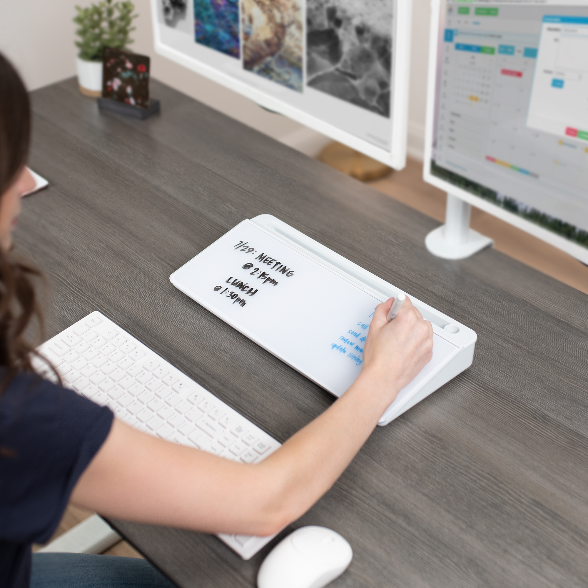 VIVO Desktop Dry Erase Board with Hidden Storage, 16" x 7" Glass Whiteboard Image 2