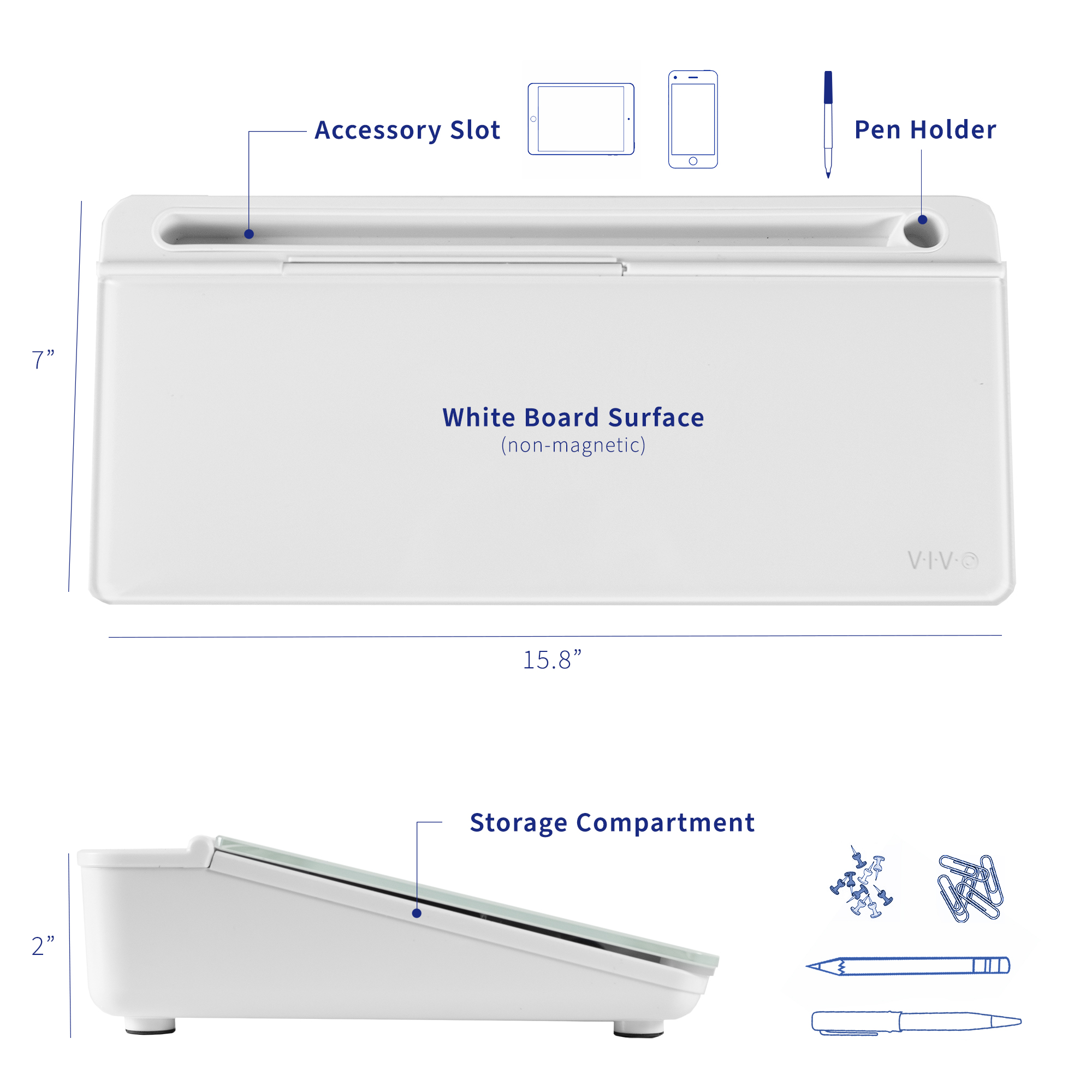 VIVO Desktop Dry Erase Board with Hidden Storage, 16" x 7" Glass Whiteboard Image 3