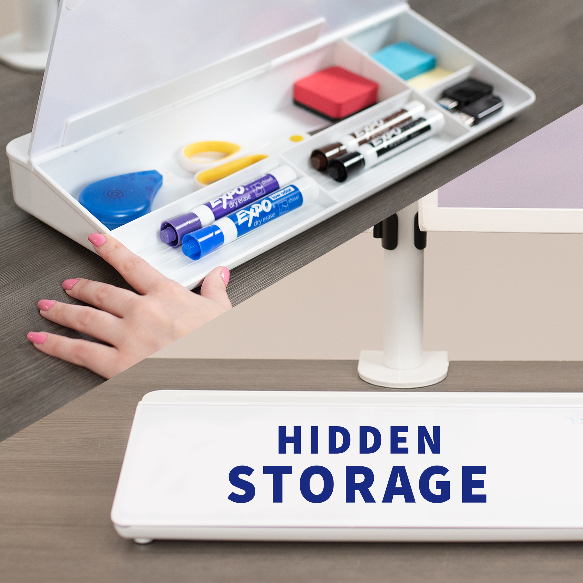 VIVO Desktop Dry Erase Board with Hidden Storage, 16" x 7" Glass Whiteboard Image 5