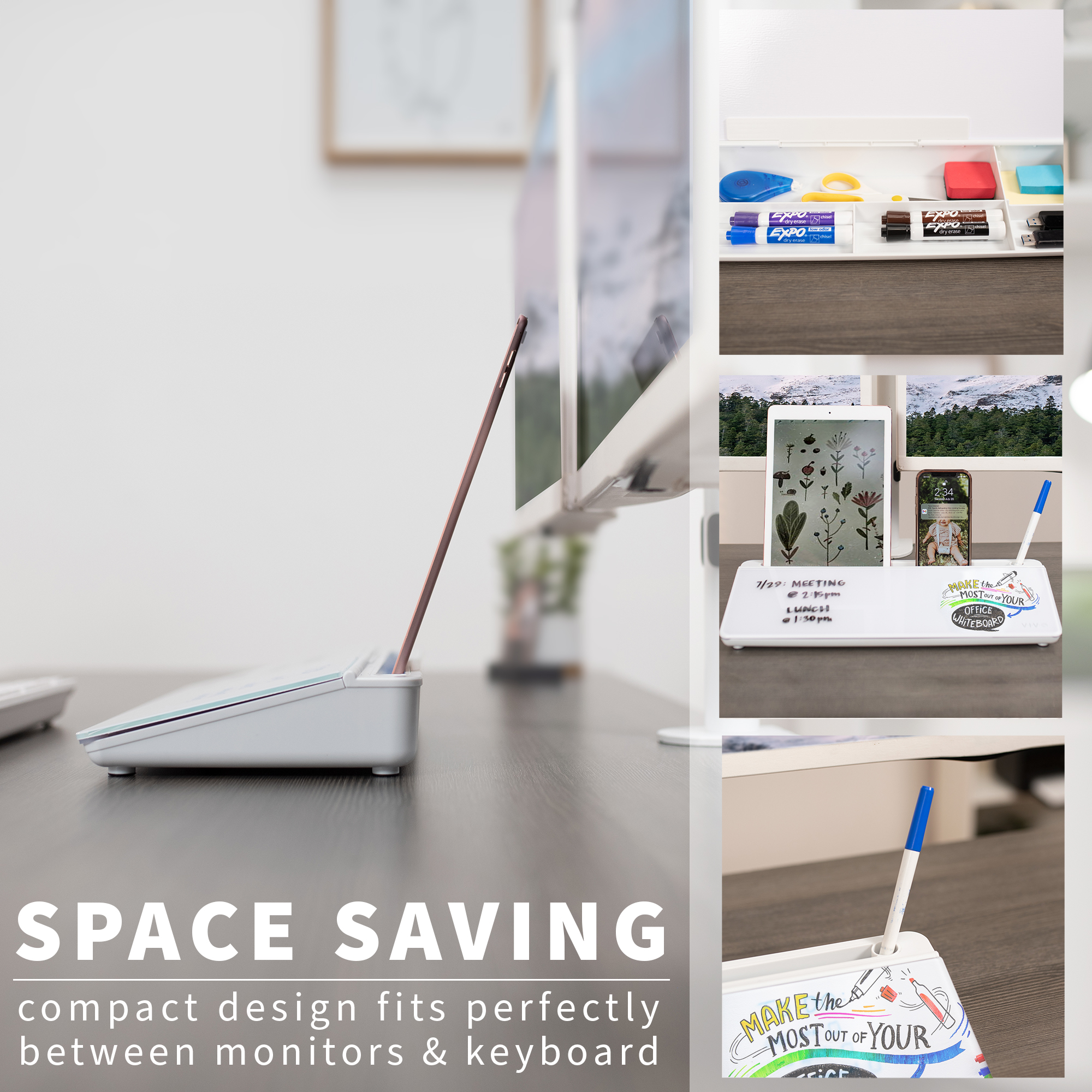 VIVO Desktop Dry Erase Board with Hidden Storage, 16" x 7" Glass Whiteboard Image 6