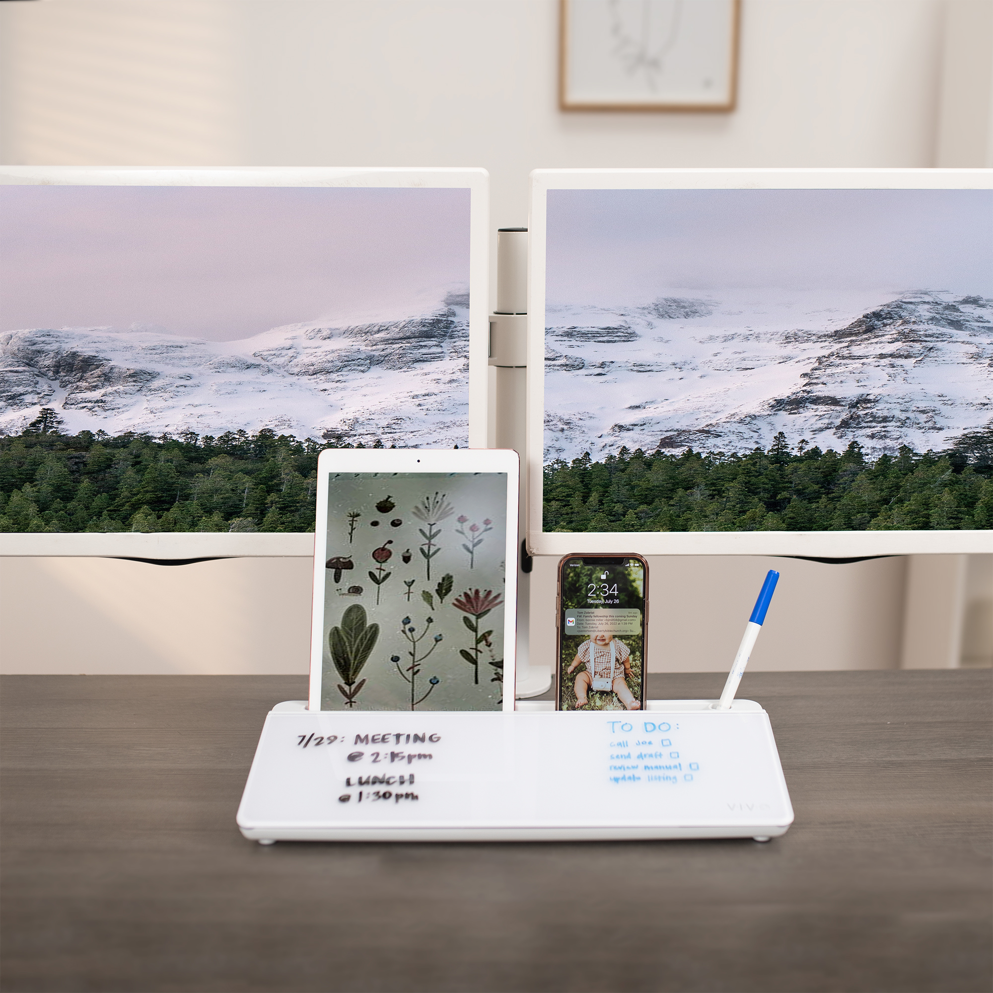 VIVO Desktop Dry Erase Board with Hidden Storage, 16" x 7" Glass Whiteboard Image 7