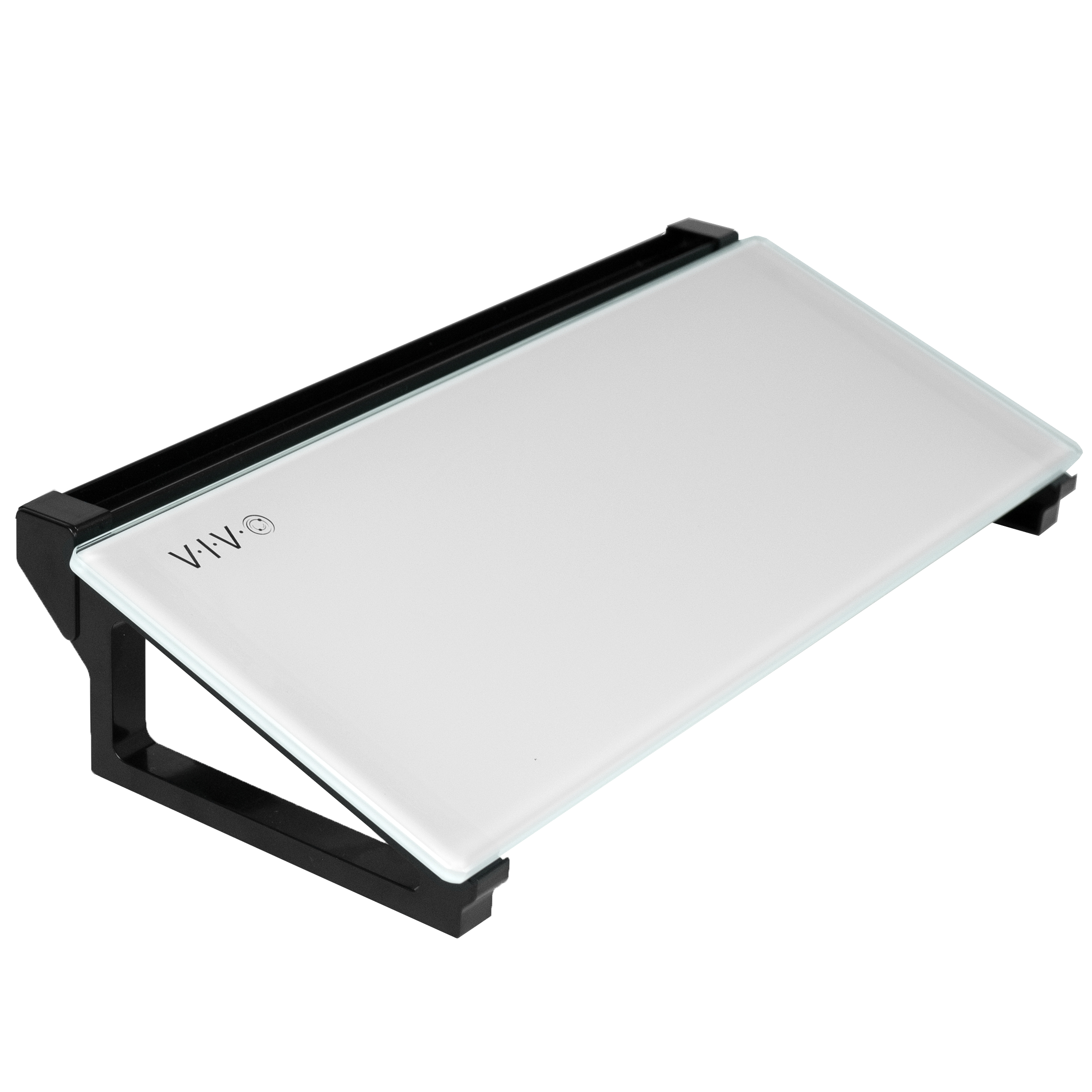 VIVO Glass 16 x 7 inch Desktop Whiteboard with Marker Slot and Open Storage Image 1