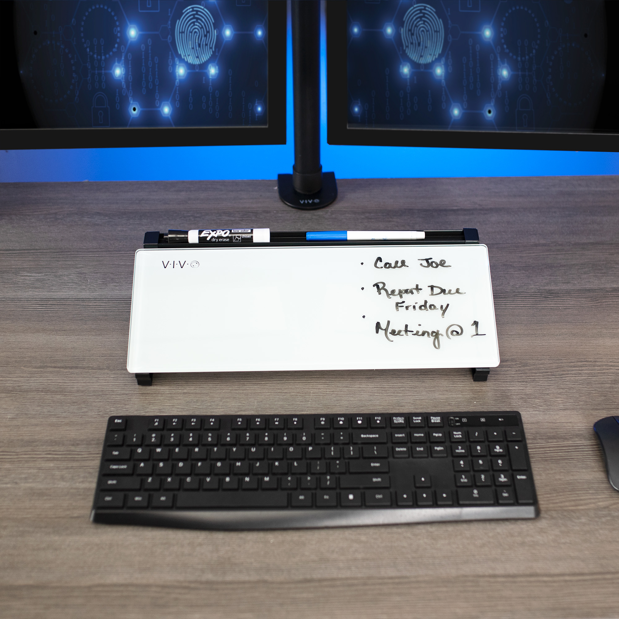 VIVO Glass 16 x 7 inch Desktop Whiteboard with Marker Slot and Open Storage Image 5