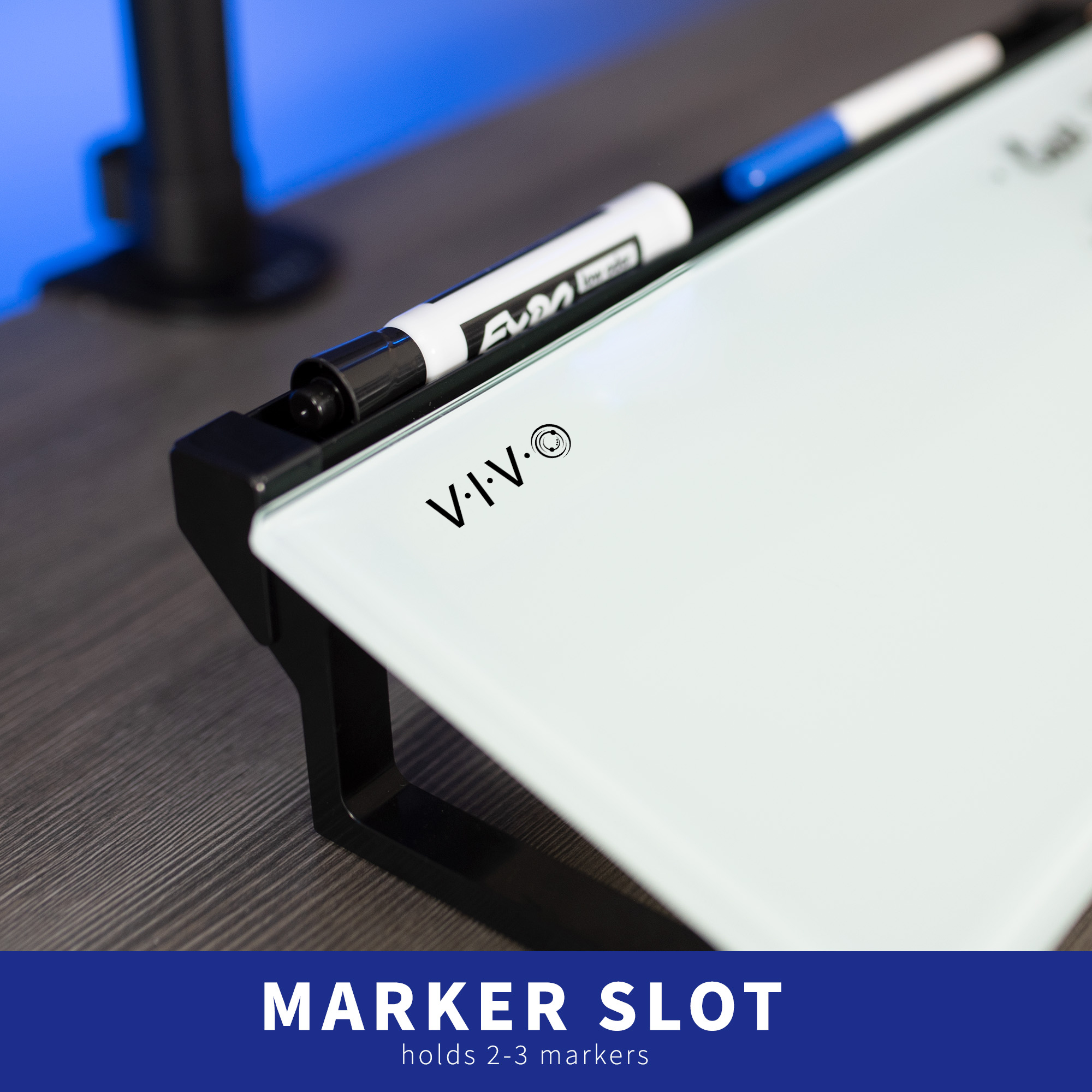 VIVO Glass 16 x 7 inch Desktop Whiteboard with Marker Slot and Open Storage Image 8
