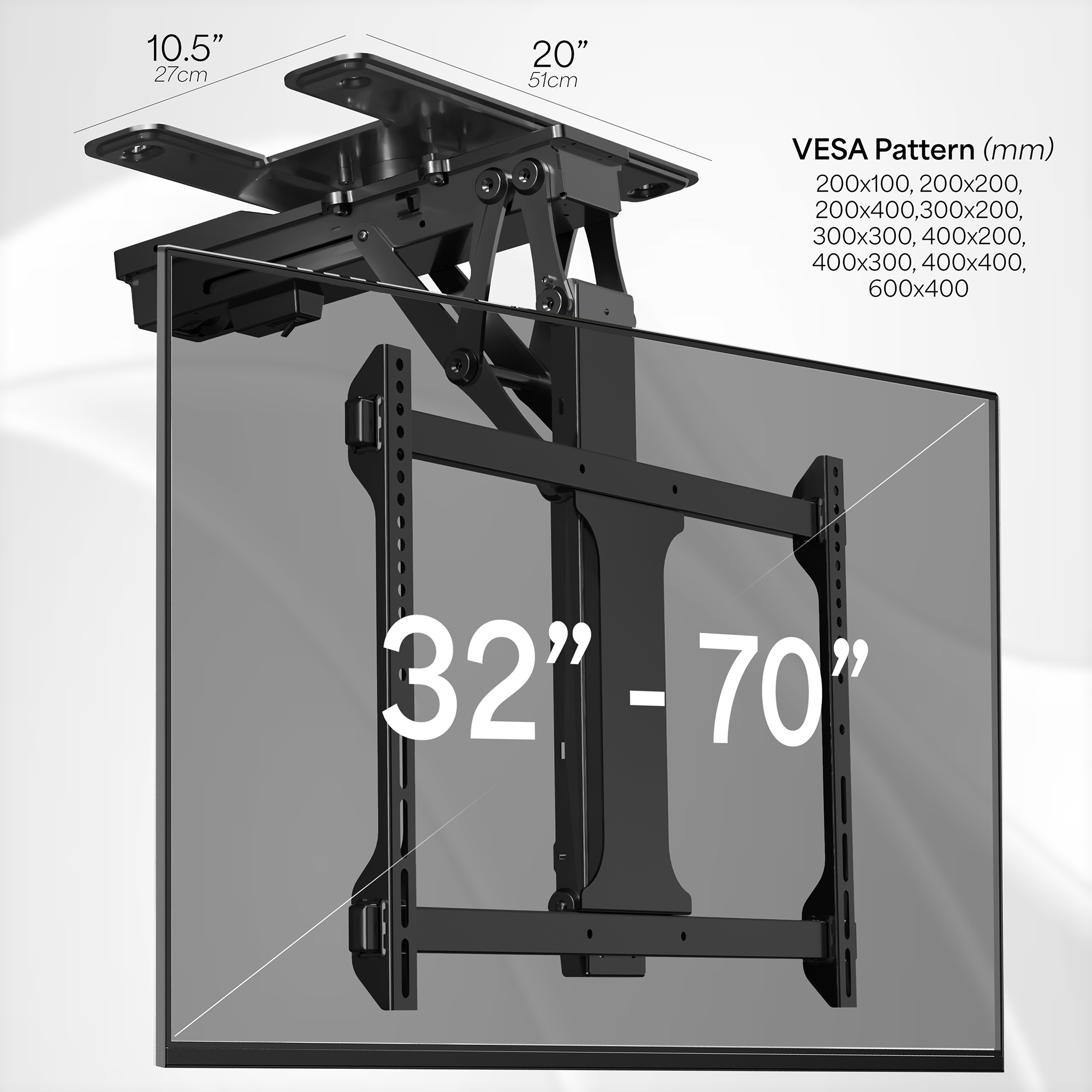 VIVO Black Electric Swivel Flip Down Ceiling TV Mount for 32" to 70" Screen Image 2