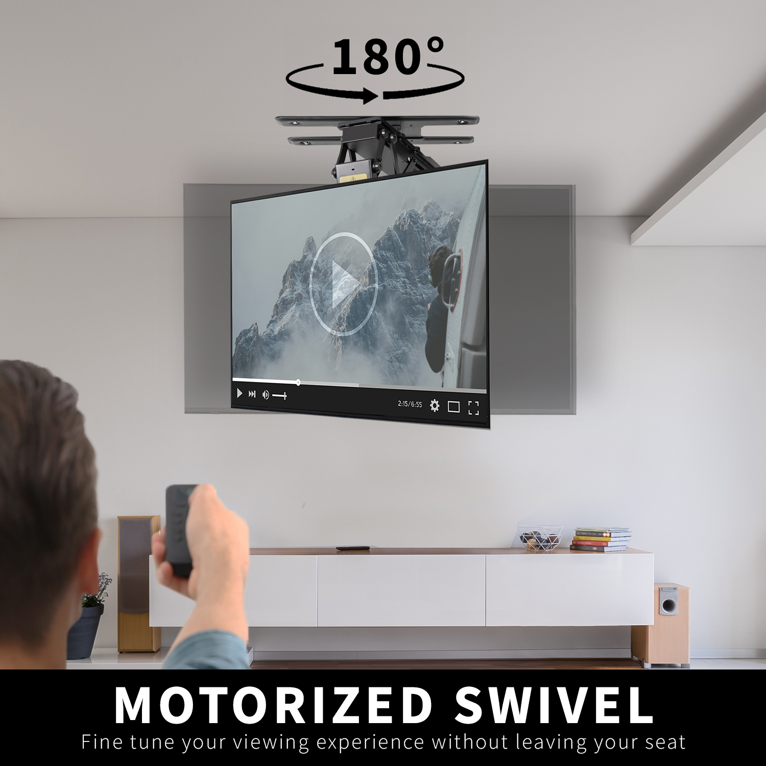 VIVO Black Electric Swivel Flip Down Ceiling TV Mount for 32" to 70" Screen Image 3