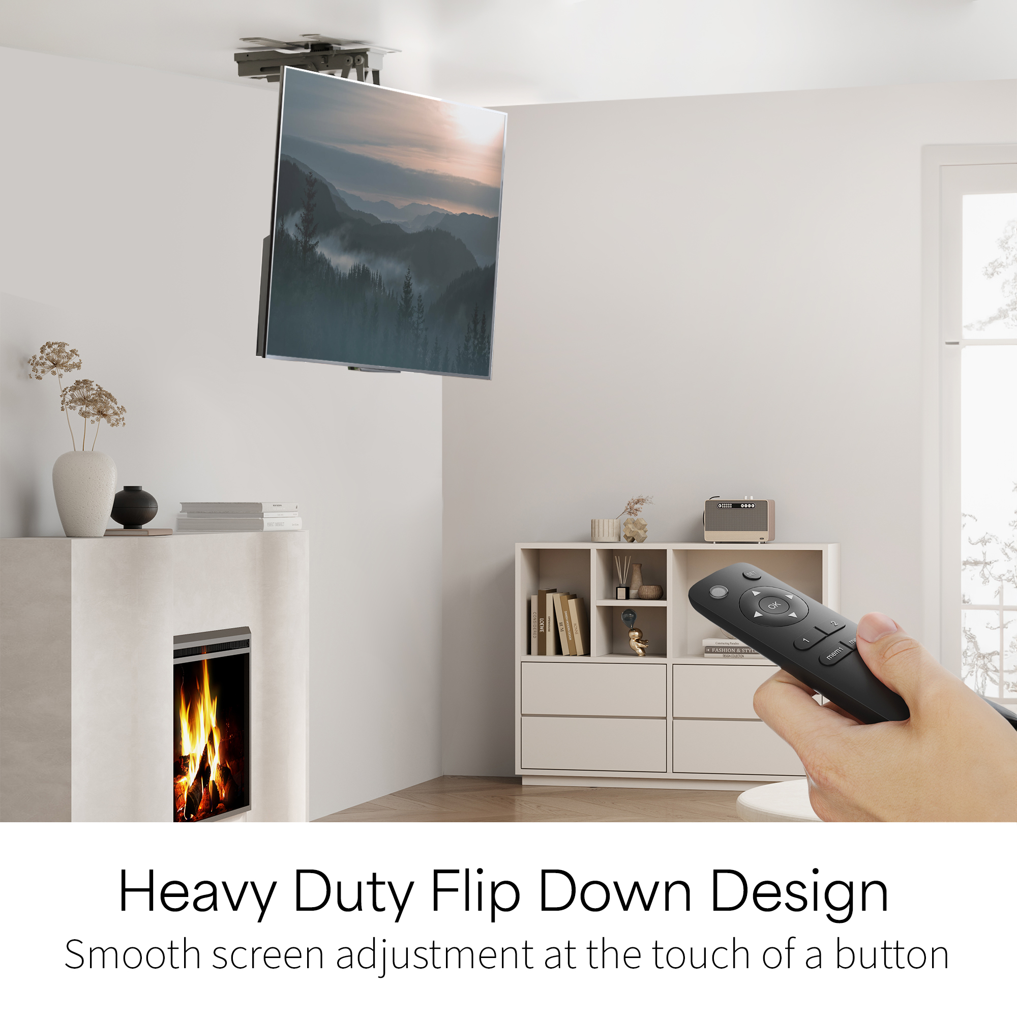 VIVO Black Electric Swivel Flip Down Ceiling TV Mount for 32" to 70" Screen Image 7