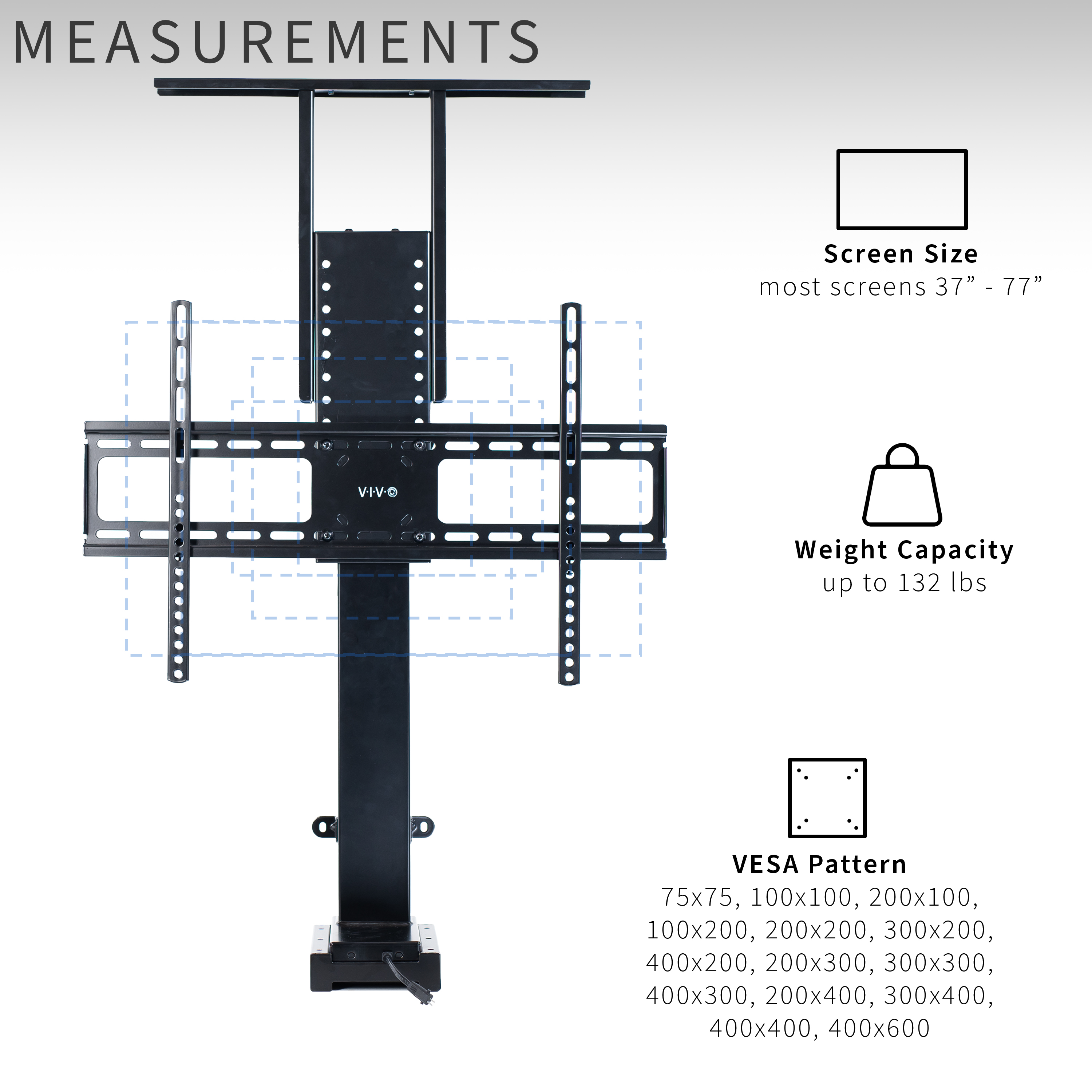 USED VIVO TV Motorized Vertical Stand Lift 32" to 65", Height Adjustable Mount Image 3