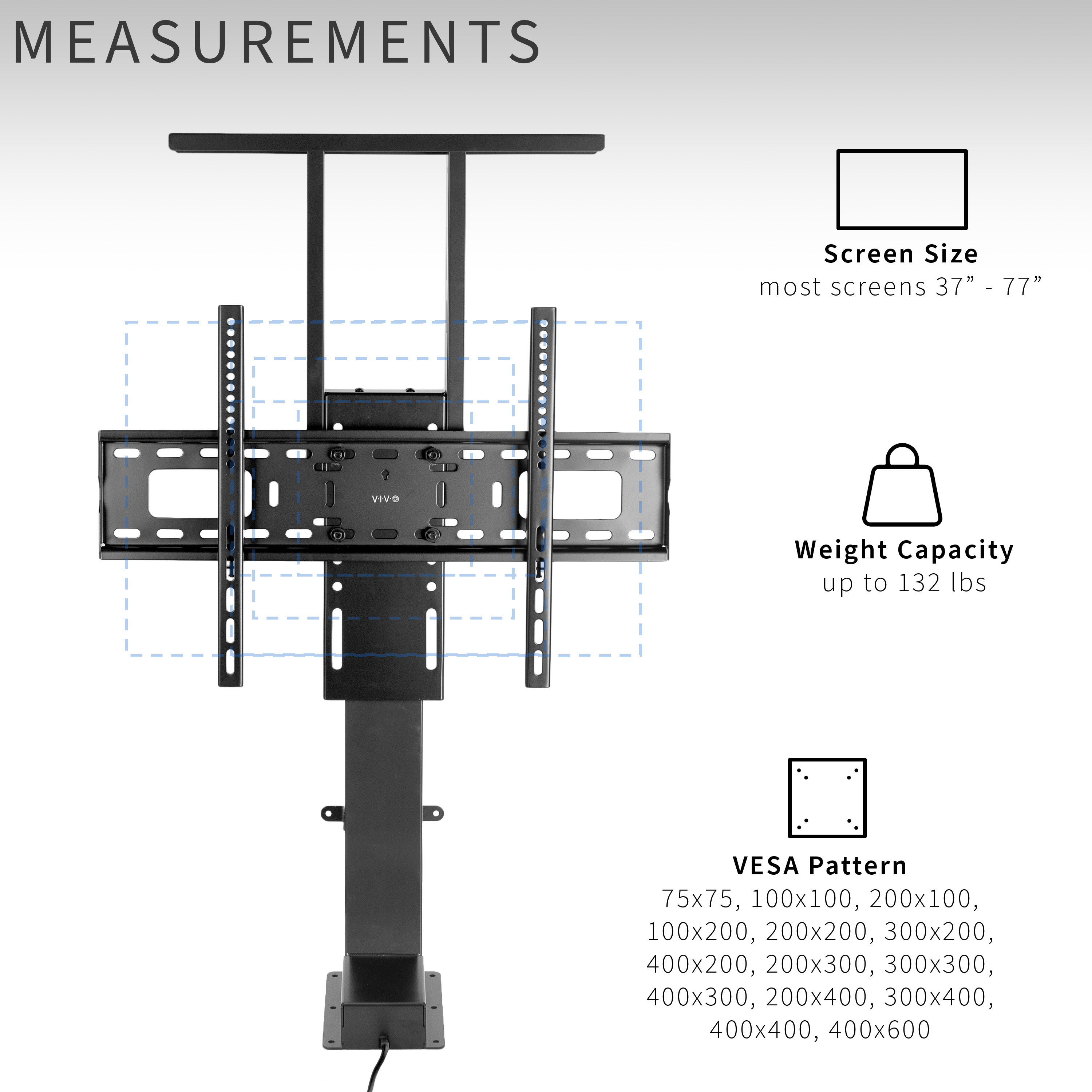 VIVO TV Motorized Vertical Stand Lifts up to 77" Screen, Height Adjustable Mount Image 3