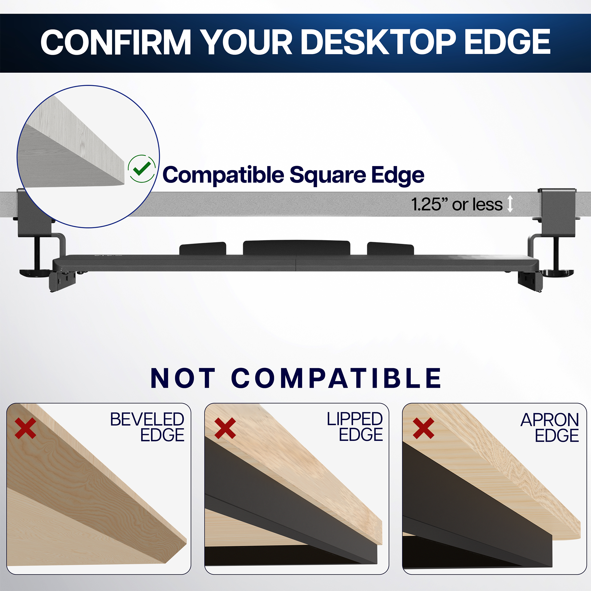 VIVO Gray Clamp-on Computer Keyboard and Mouse Under Desk Slider Tray Image 7