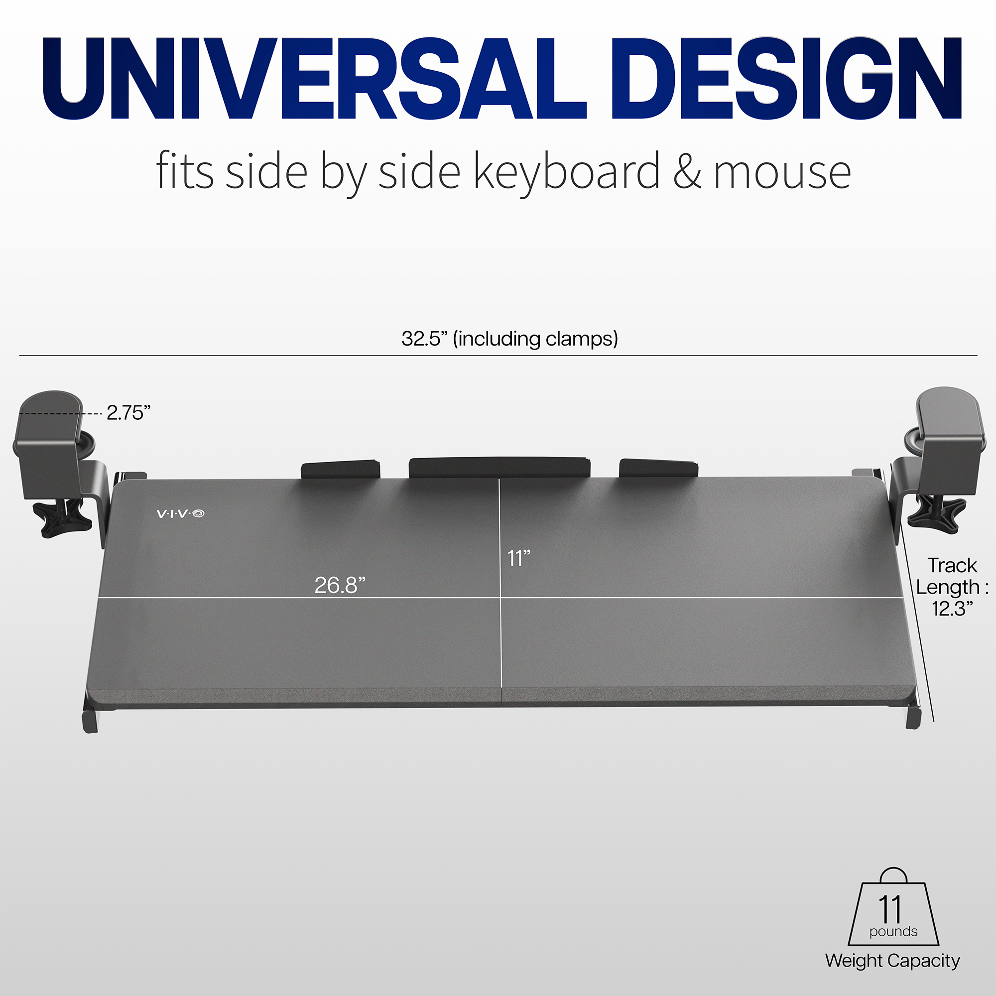 VIVO Gray Clamp-on Computer Keyboard and Mouse Under Desk Slider Tray Image 8