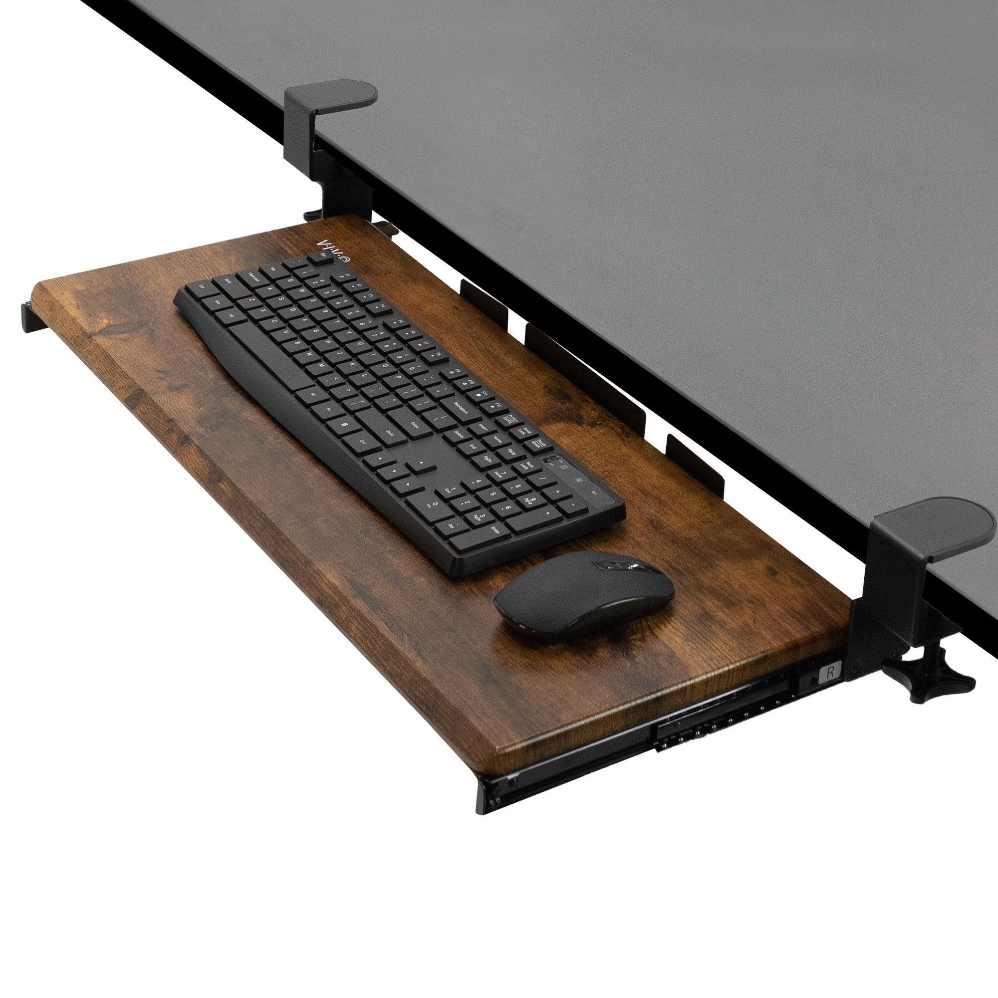 VIVO Rustic Vintage Brown Clamp-on Keyboard and Mouse Under Desk Slider Tray Image 1