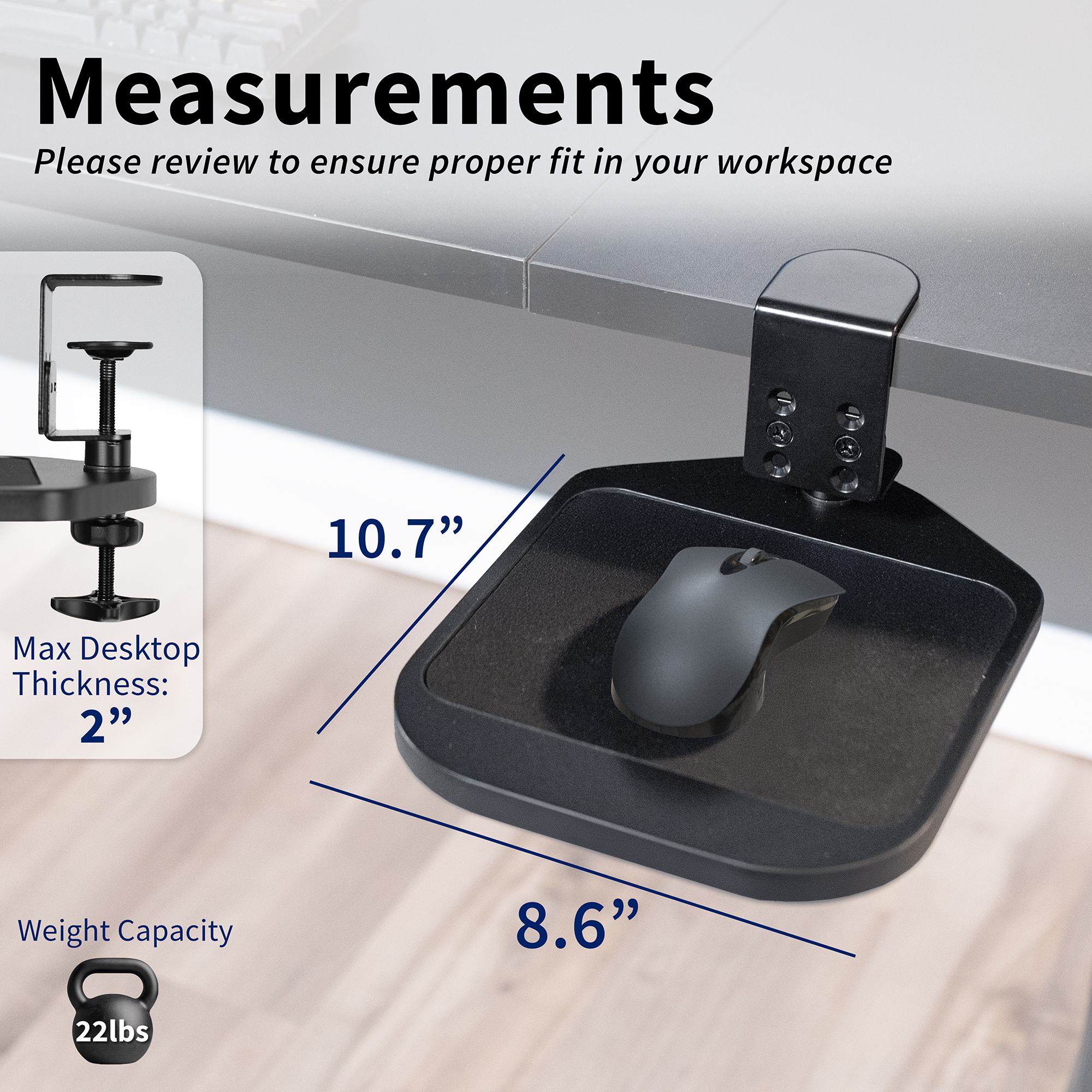 VIVO Black Wooden Rotating Clamp-on Adjustable Computer Mouse Pad, Device Holder Image 3