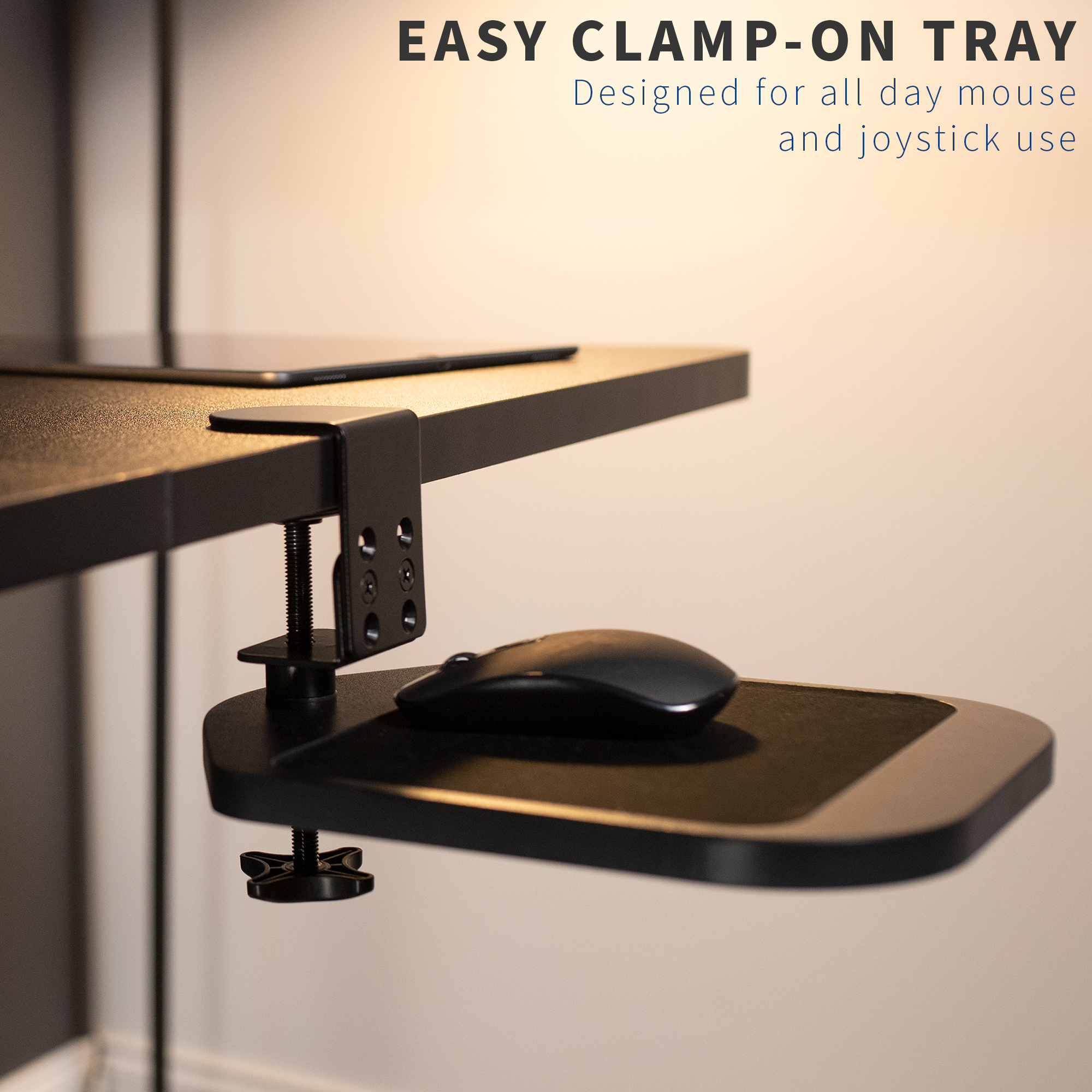 VIVO Black Wooden Rotating Clamp-on Adjustable Computer Mouse Pad, Device Holder Image 2