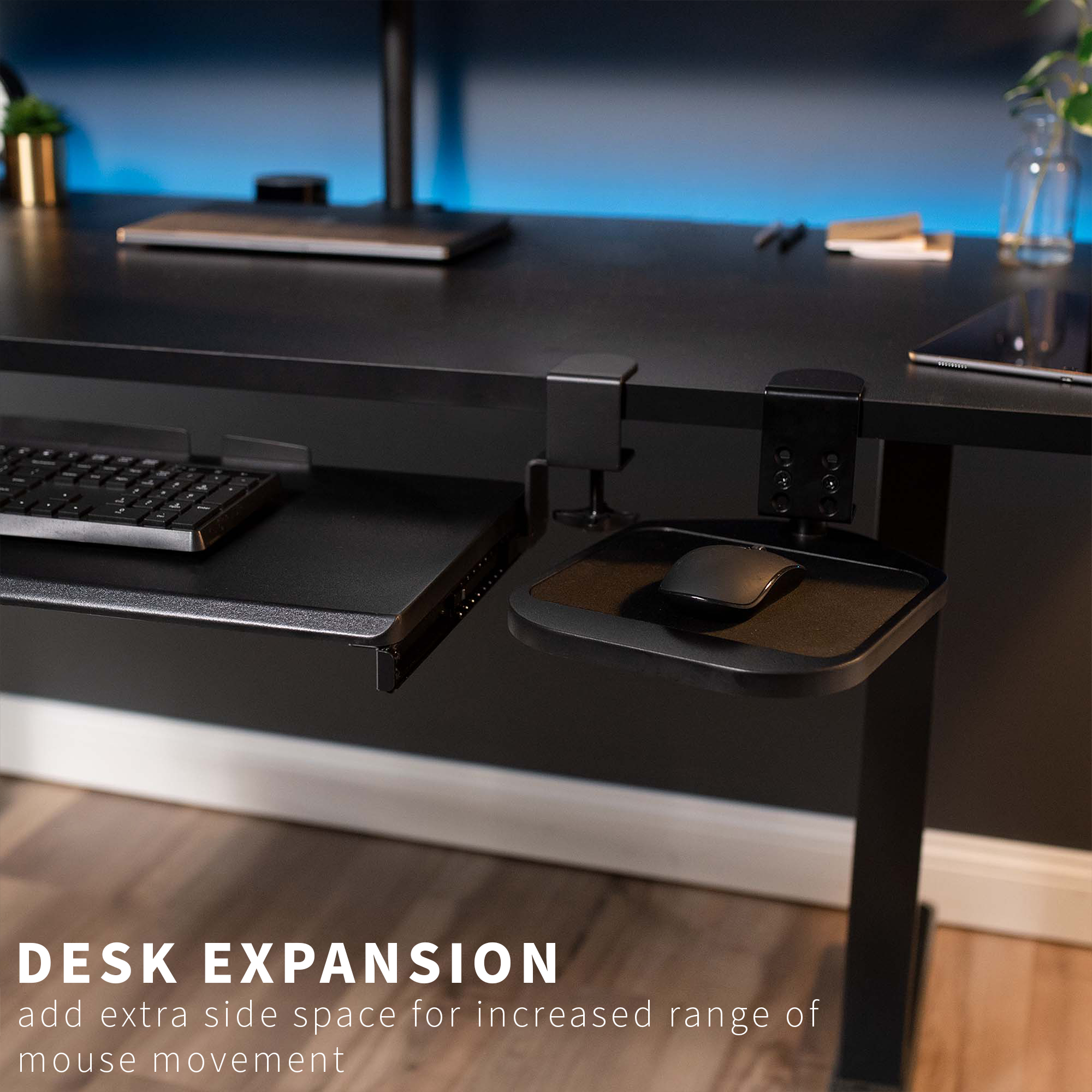 VIVO Black Wooden Rotating Clamp-on Adjustable Computer Mouse Pad, Device Holder Image 4