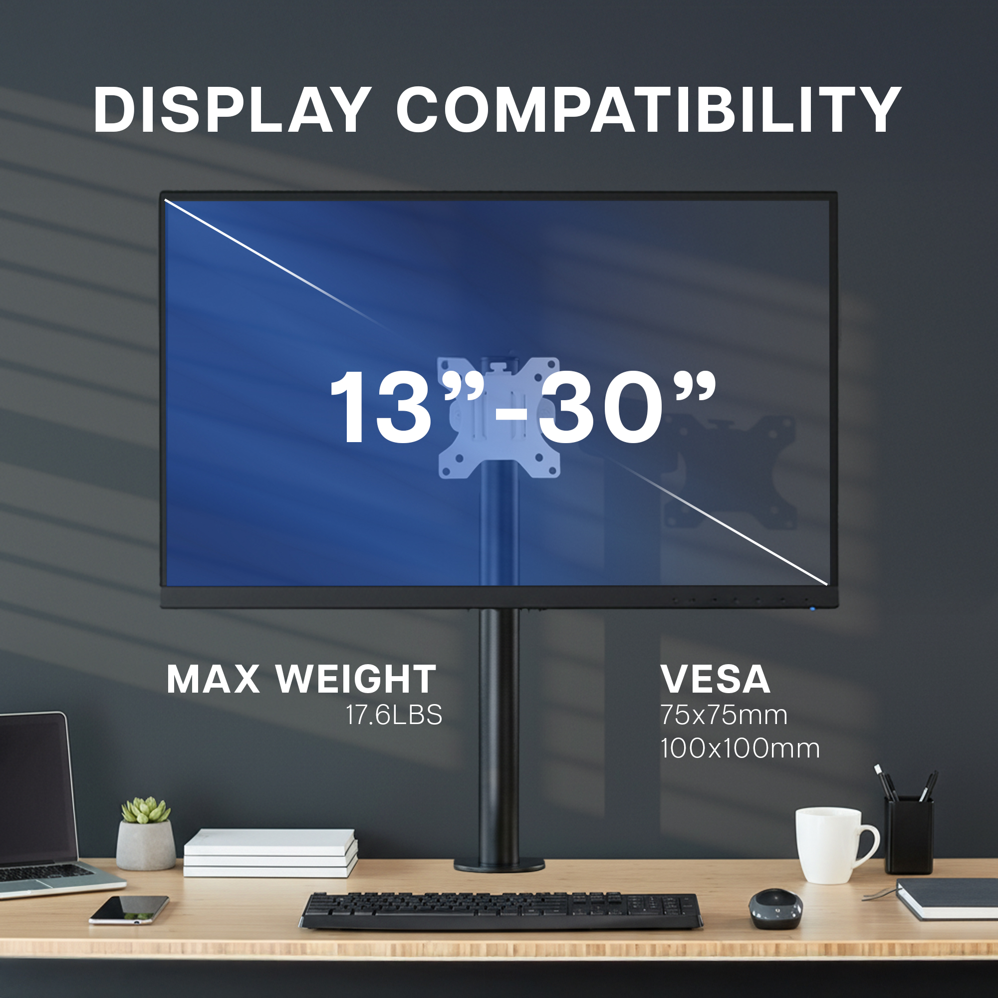 VIVO White Steel Universal Bracket Pole Mount VESA Plate, Fits 13" to 30" Screen Image 3
