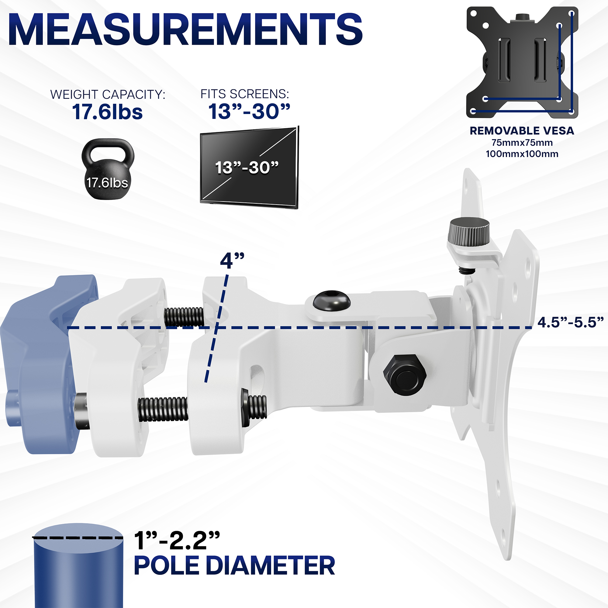 VIVO White Steel Universal Bracket Pole Mount VESA Plate, Fits 13" to 30" Screen Image 4