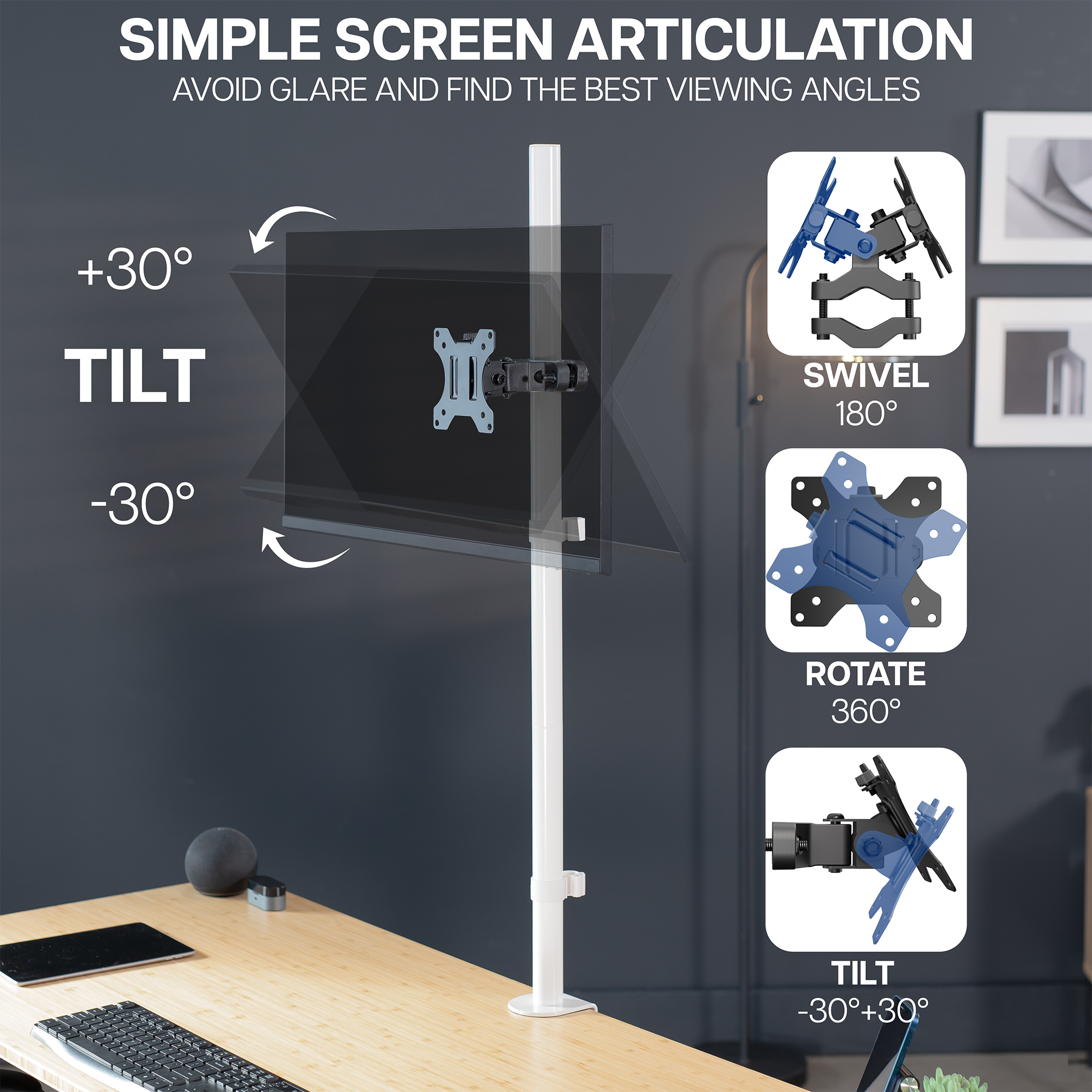 VIVO White Steel Universal Bracket Pole Mount VESA Plate, Fits 13" to 30" Screen Image 7