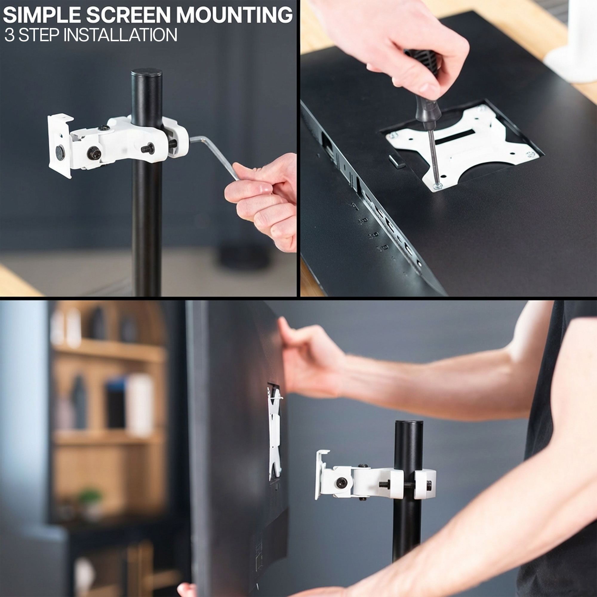 VIVO White Steel Universal Bracket Pole Mount VESA Plate, Fits 13" to 30" Screen Image 8