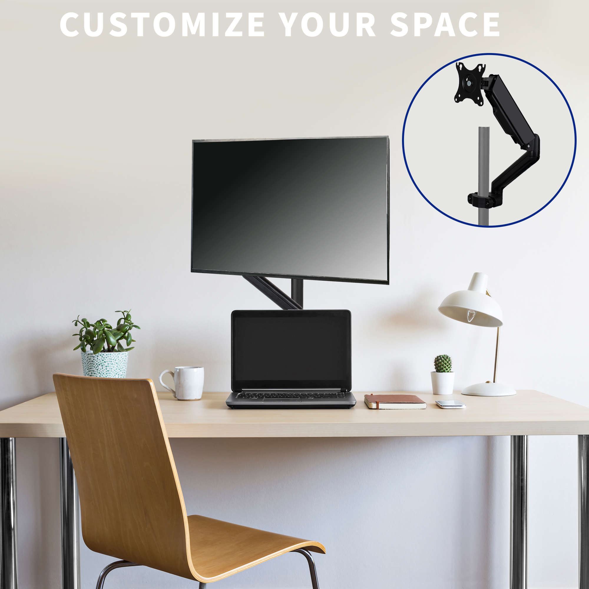 VIVO Universal Pneumatic Pole Mount Monitor Arm, Fits 17" to 32" Screens Image 2