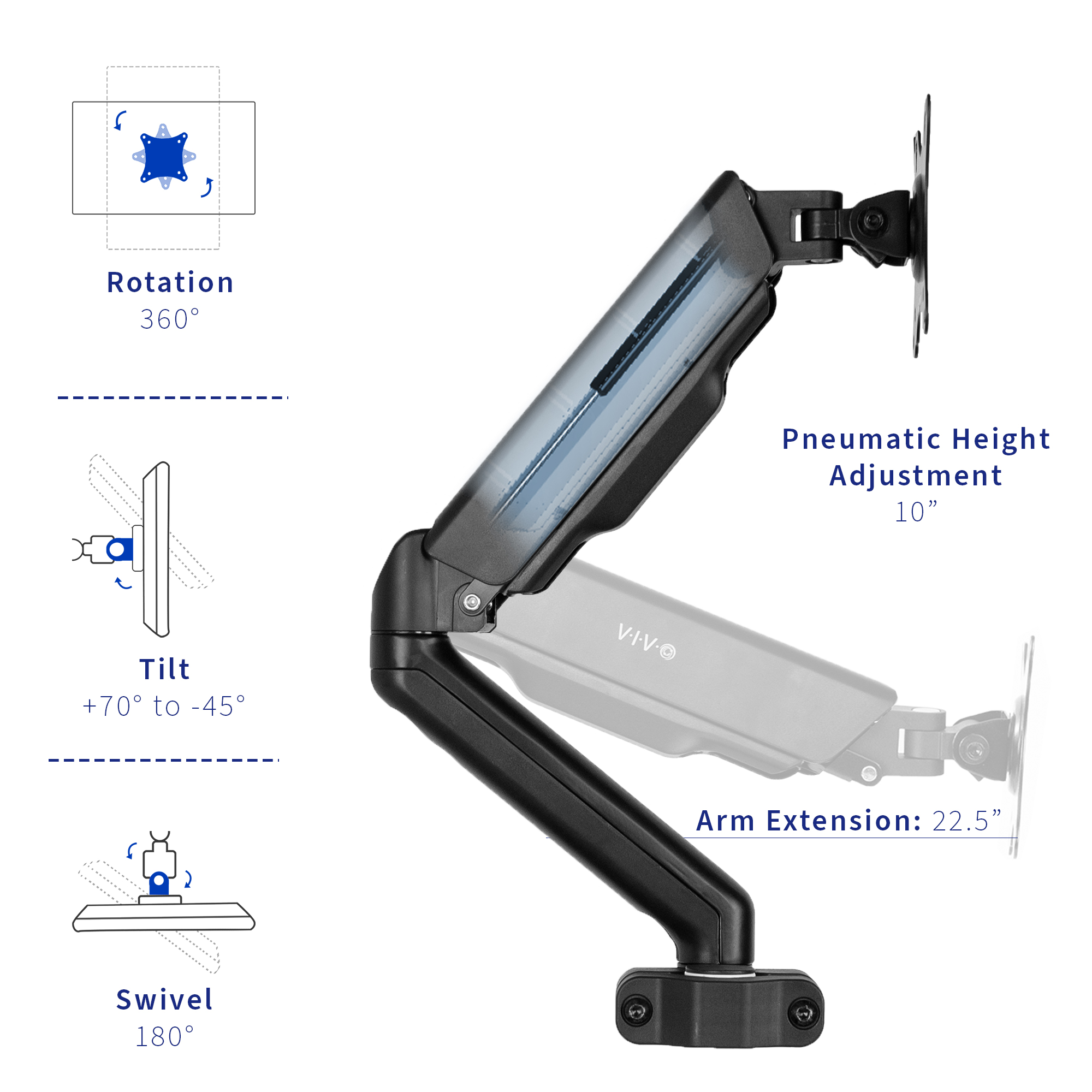 VIVO Universal Pneumatic Pole Mount Monitor Arm, Fits 17" to 32" Screens Image 4