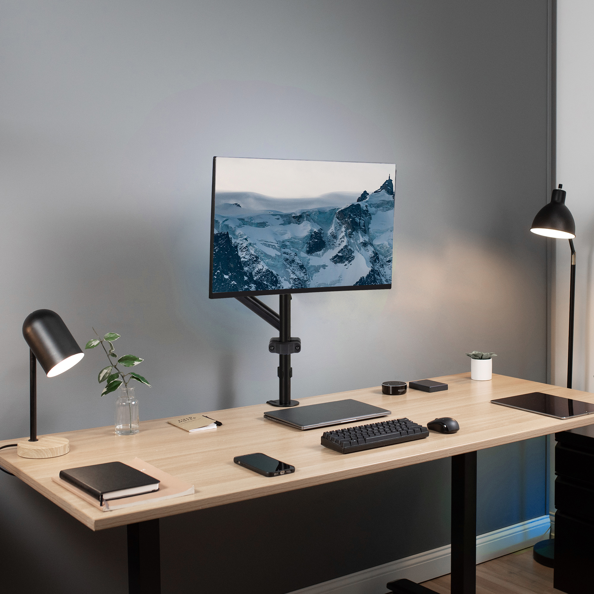 VIVO Universal Pneumatic Pole Mount Monitor Arm, Fits 17" to 32" Screens Image 5