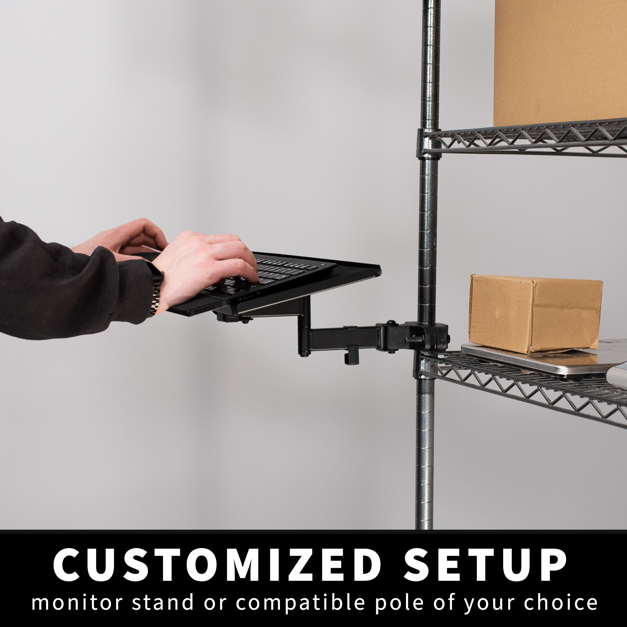 VIVO Steel Universal Full Motion Pole Mount, 26 Inch Keyboard and Mouse Tray Image 2