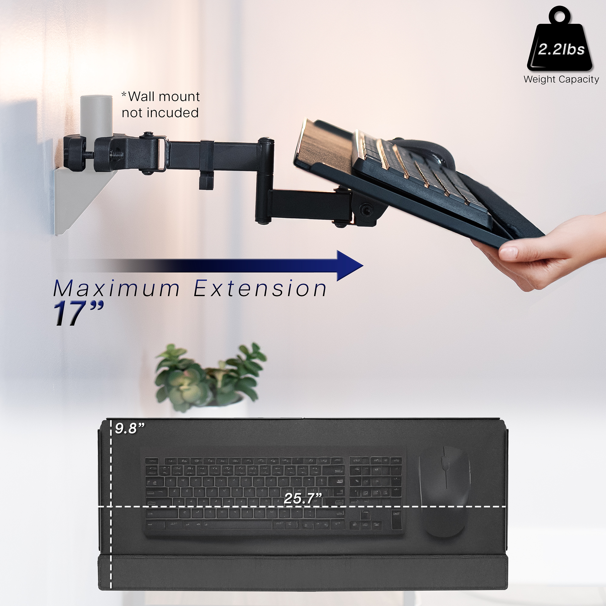 VIVO Steel Universal Full Motion Pole Mount, 26 Inch Keyboard and Mouse Tray Image 4