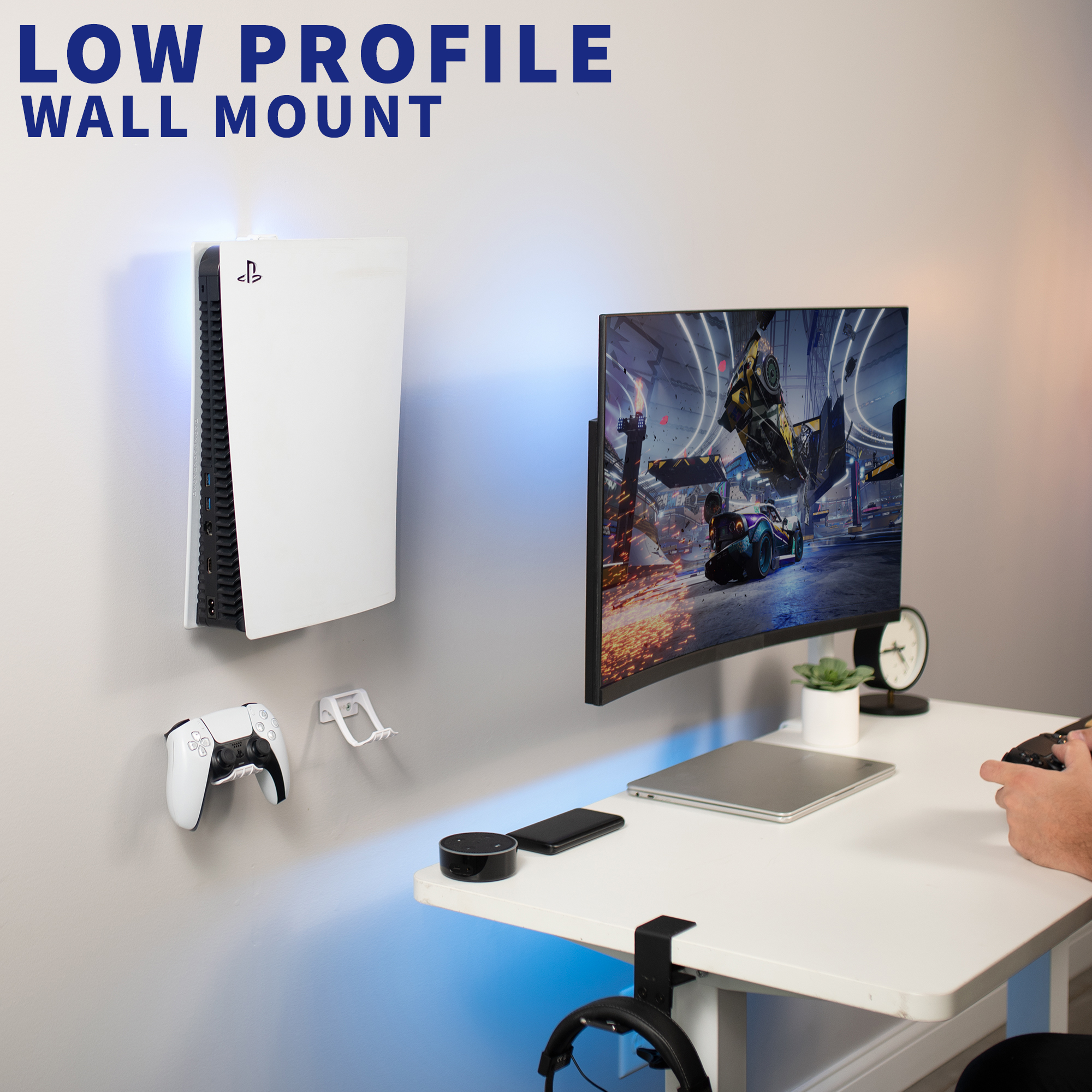 VIVO White Wall & Under Desk Mount Designed for PS5 & PS5 Slim Console Image 2