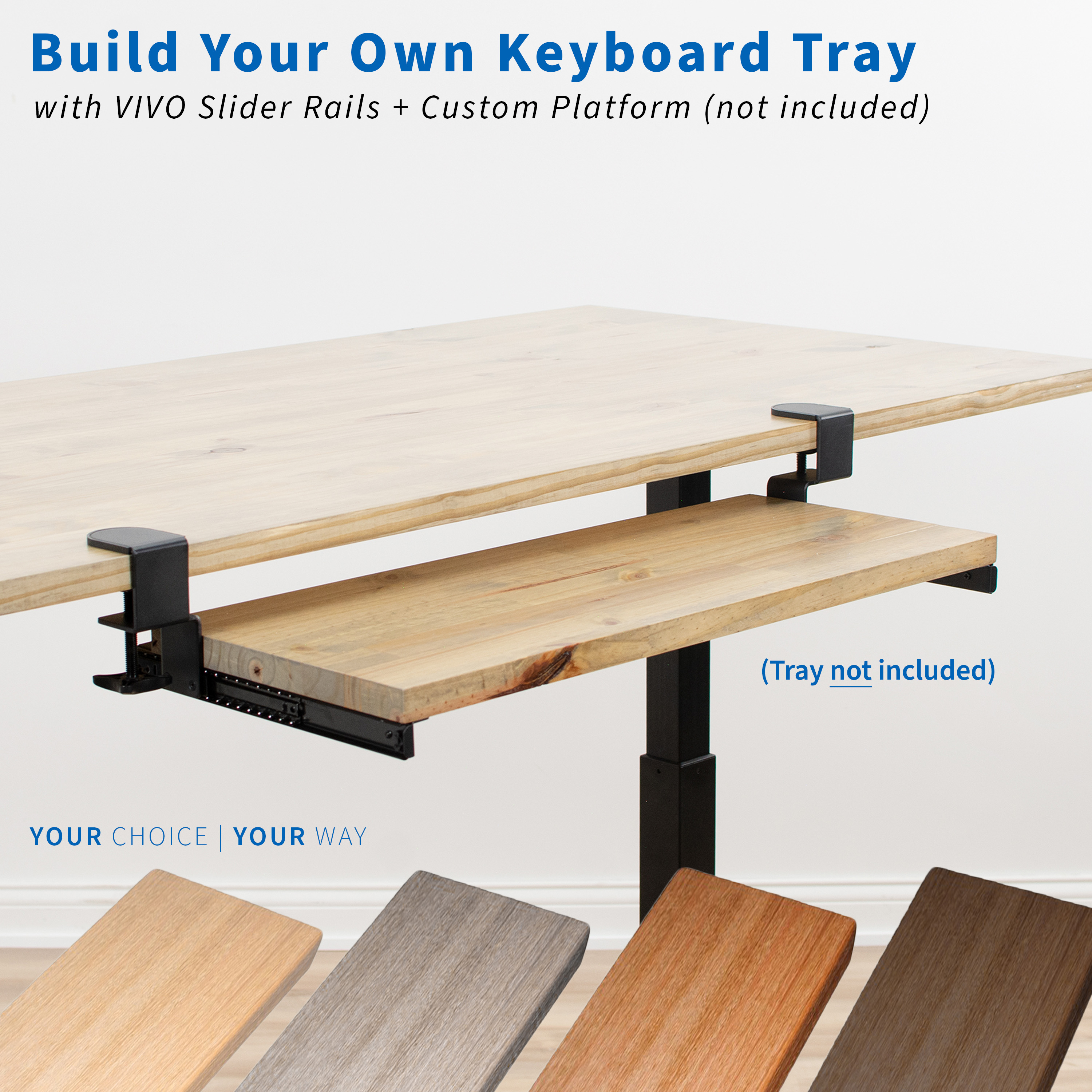 VIVO Extra Sturdy Clamps and Rails for Custom Wood Keyboard Tray - Pack of 2 Image 2