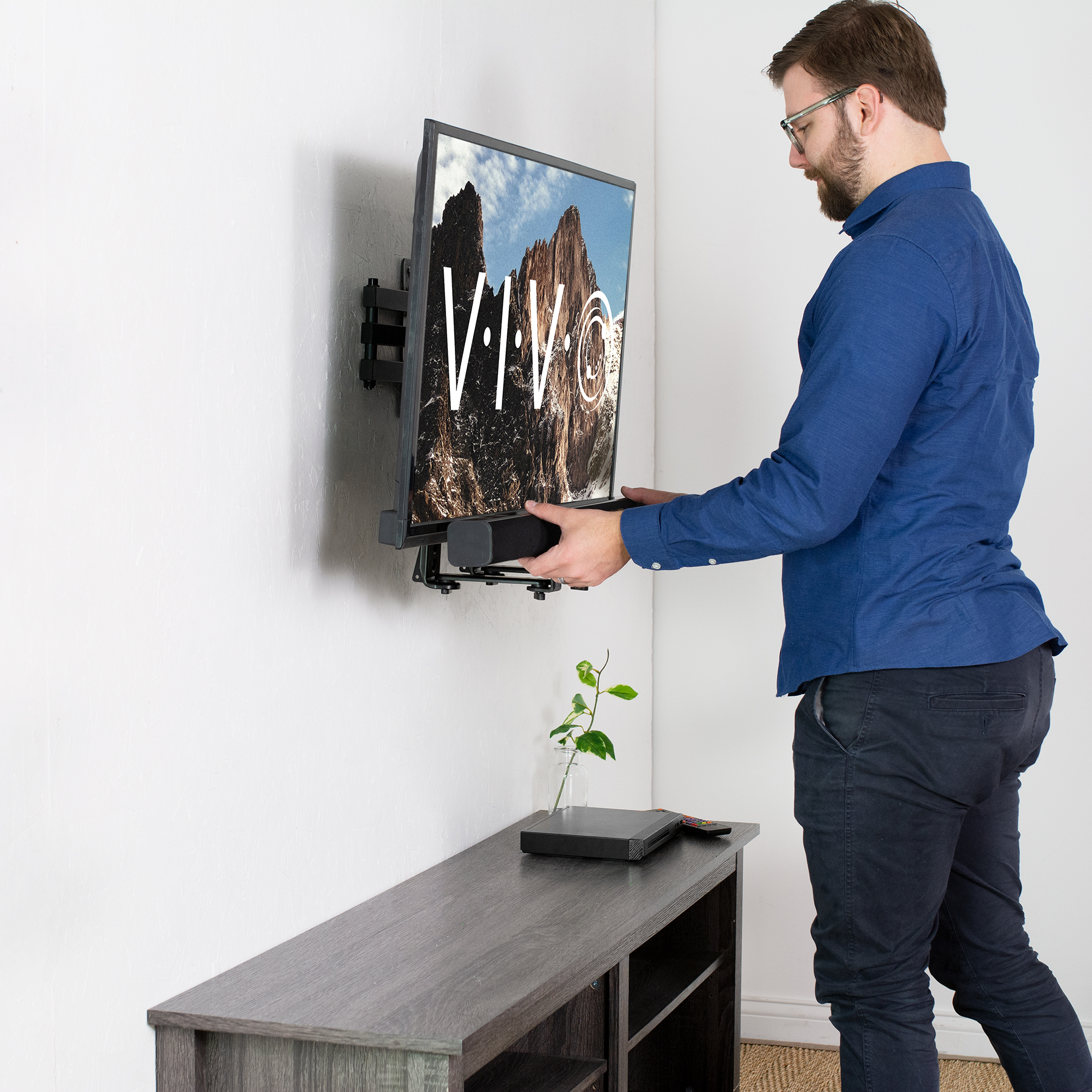 VIVO Adjustable Sound Bar Bracket Mount Above or Below Wall Mounted TV Image 8