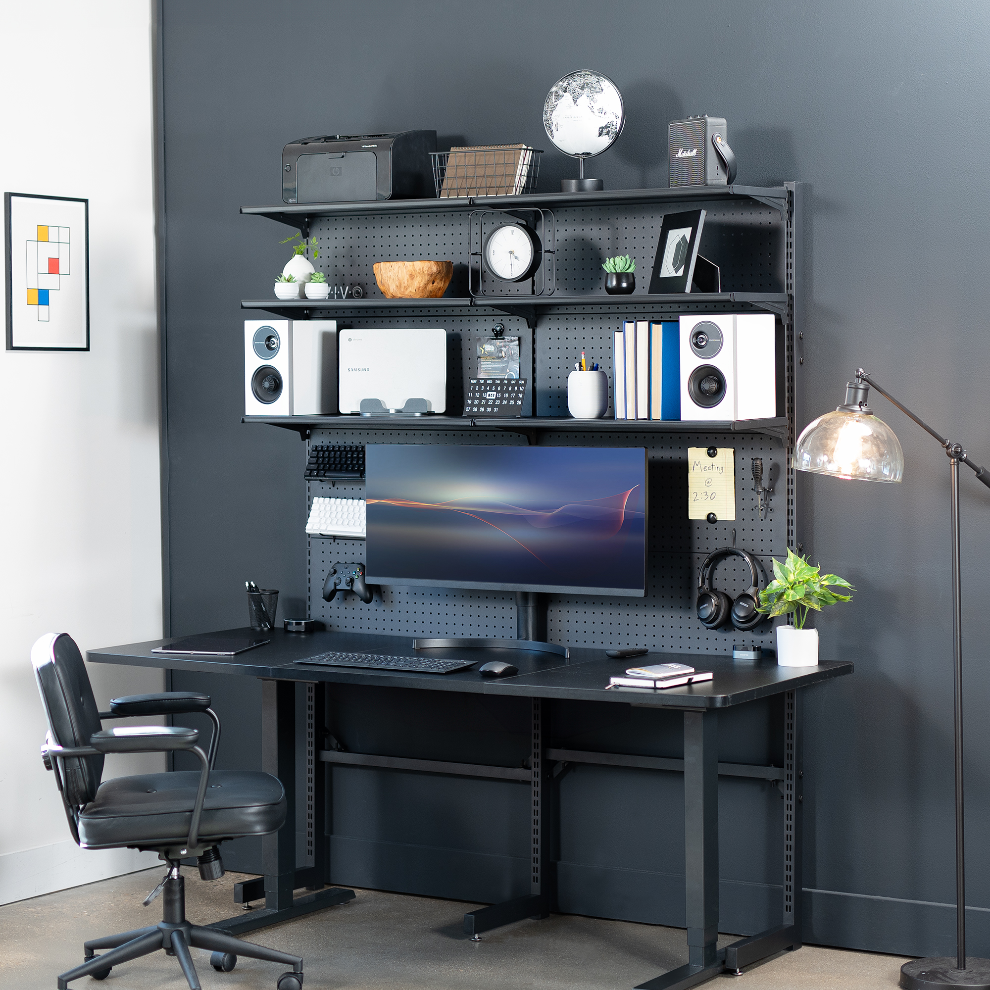 VIVO Black Freestanding Modular Pegboard System with 3 Tier Organization Image 2