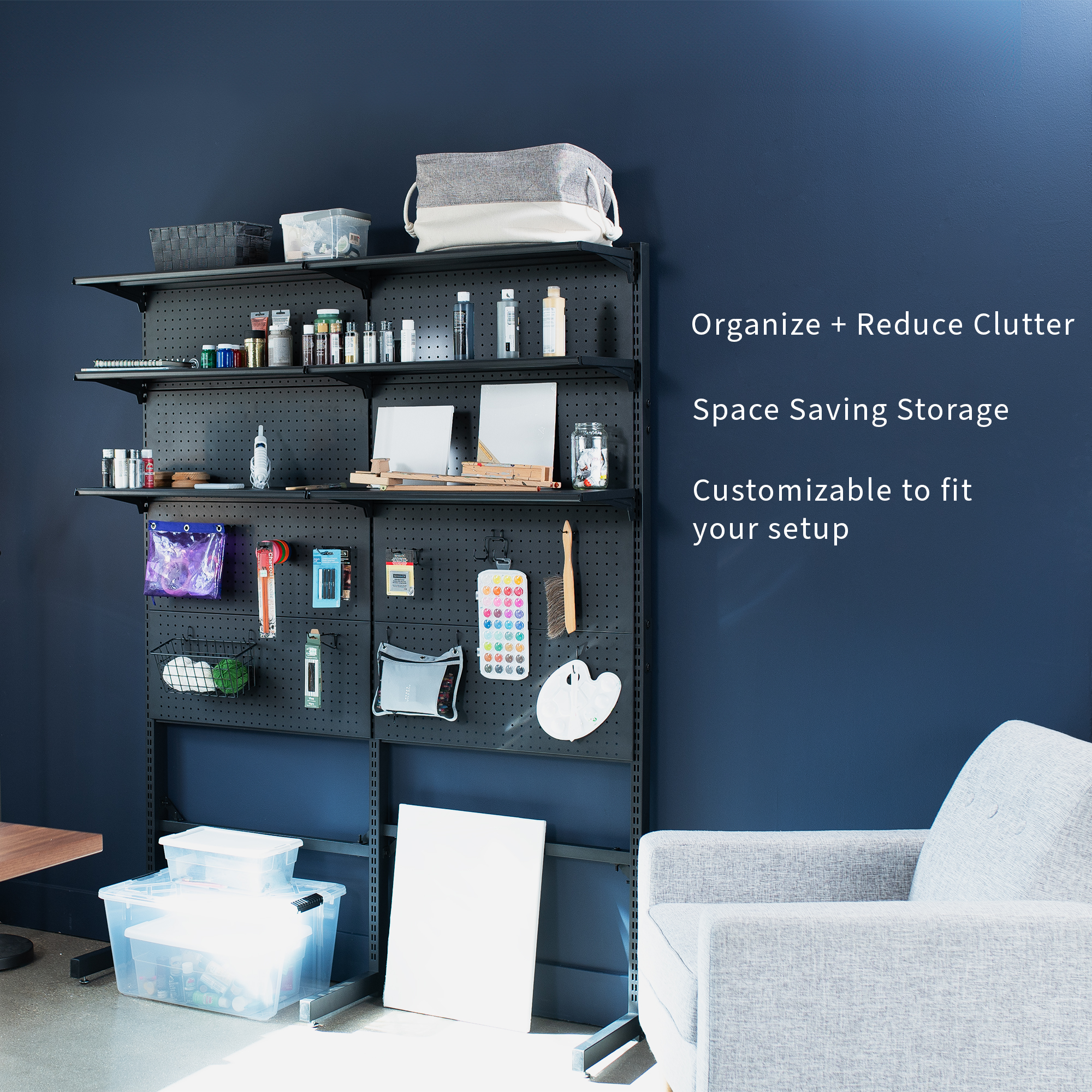 VIVO Black Freestanding Modular Pegboard System with 3 Tier Organization Image 3