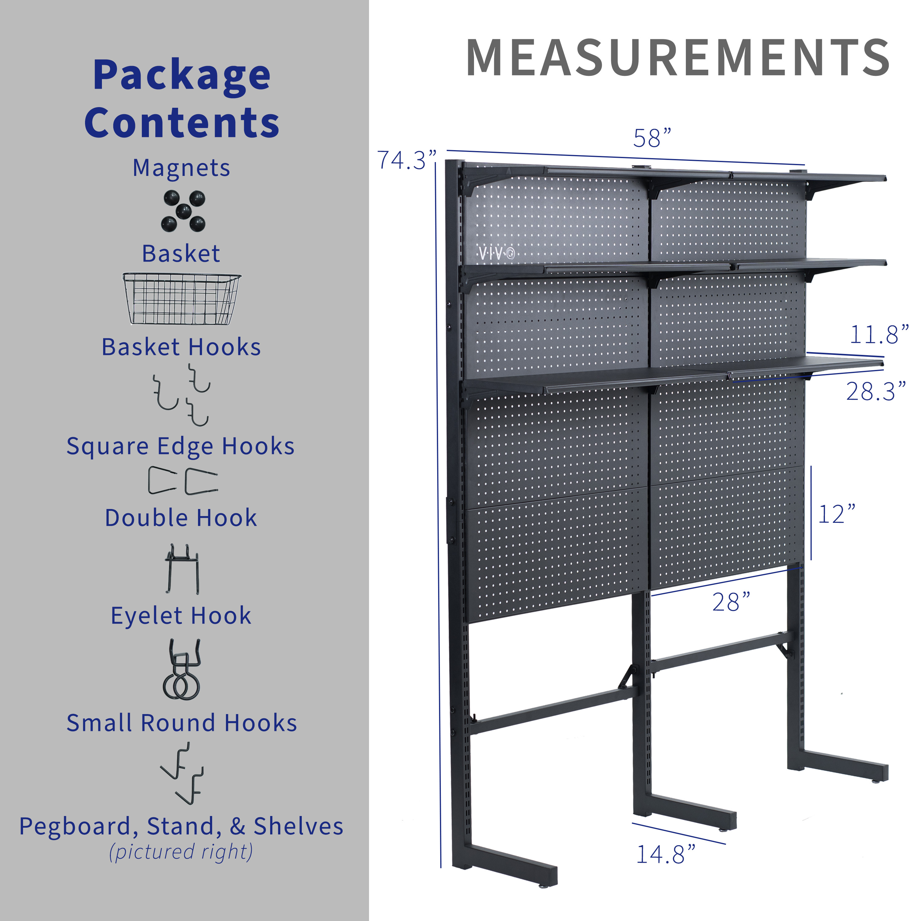 VIVO Black Freestanding Modular Pegboard System with 3 Tier Organization Image 4