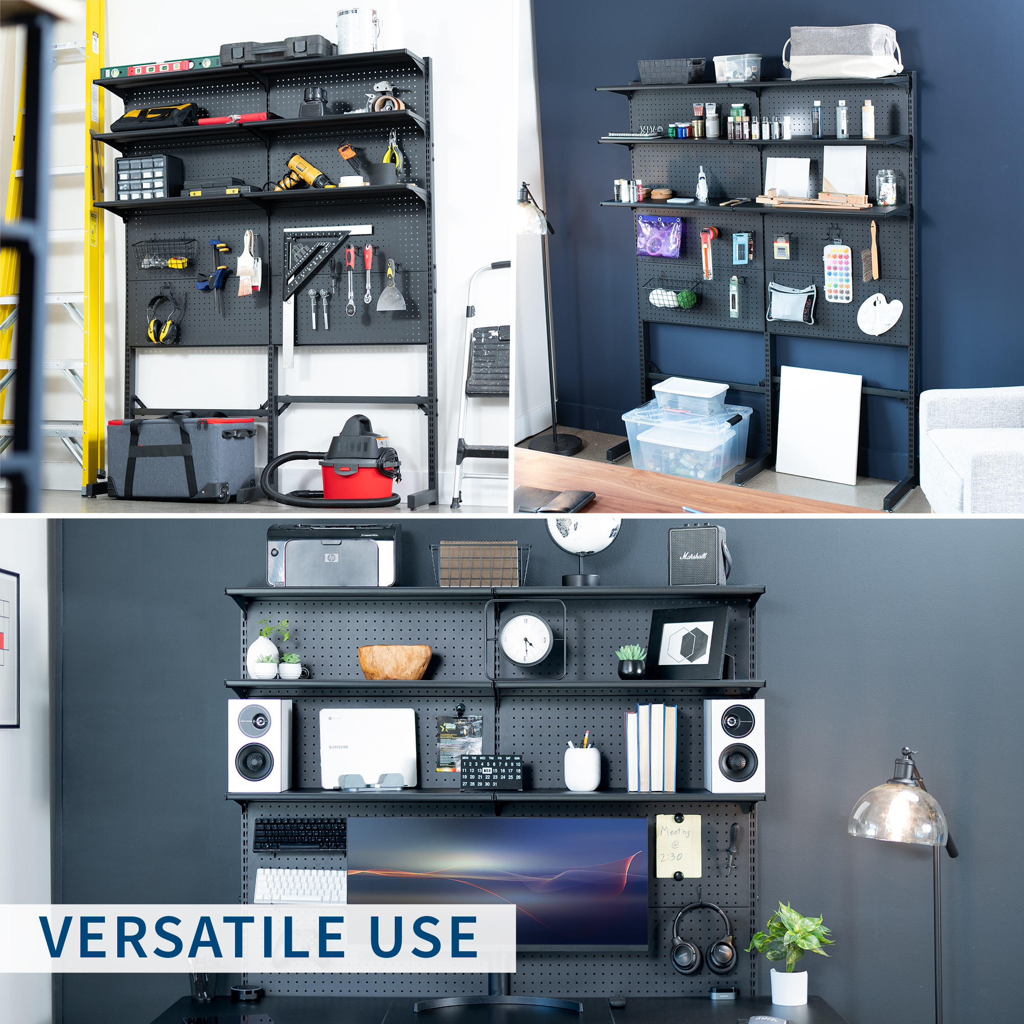 VIVO Black Freestanding Modular Pegboard System with 3 Tier Organization Image 5