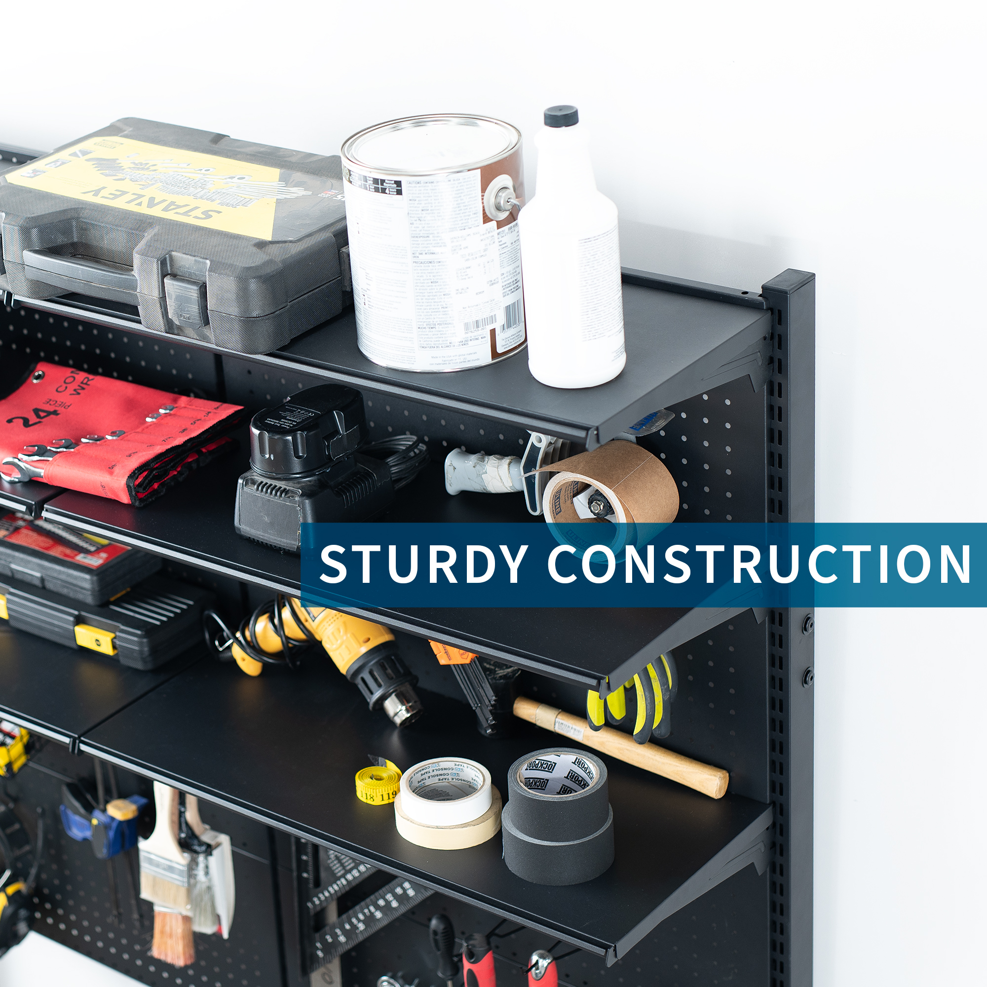 VIVO Black Freestanding Modular Pegboard System with 3 Tier Organization Image 6