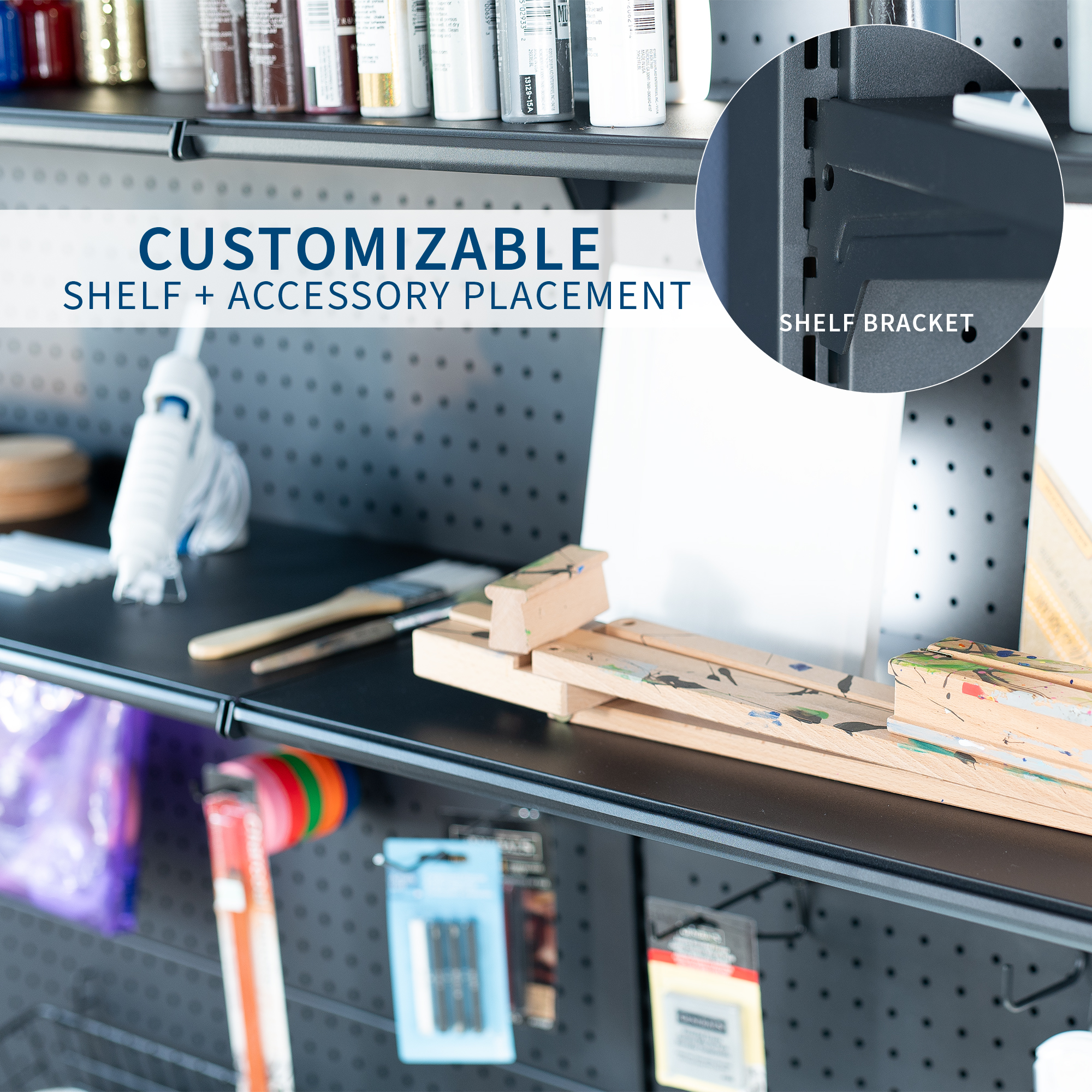 VIVO Black Freestanding Modular Pegboard System with 3 Tier Organization Image 7