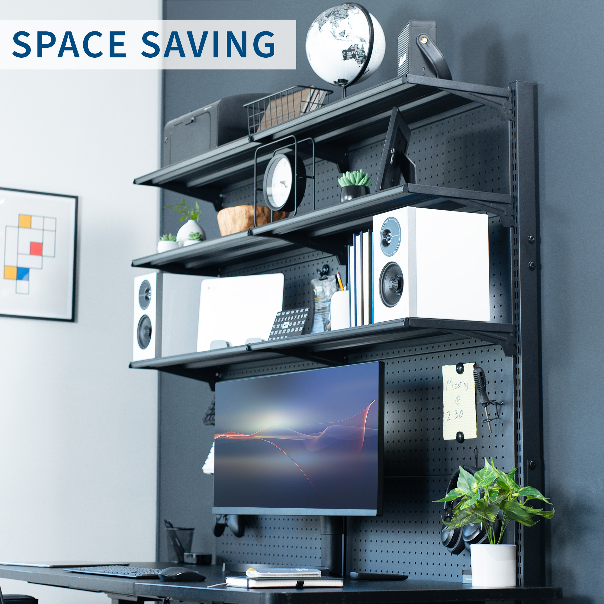 VIVO Black Freestanding Modular Pegboard System with 3 Tier Organization Image 8
